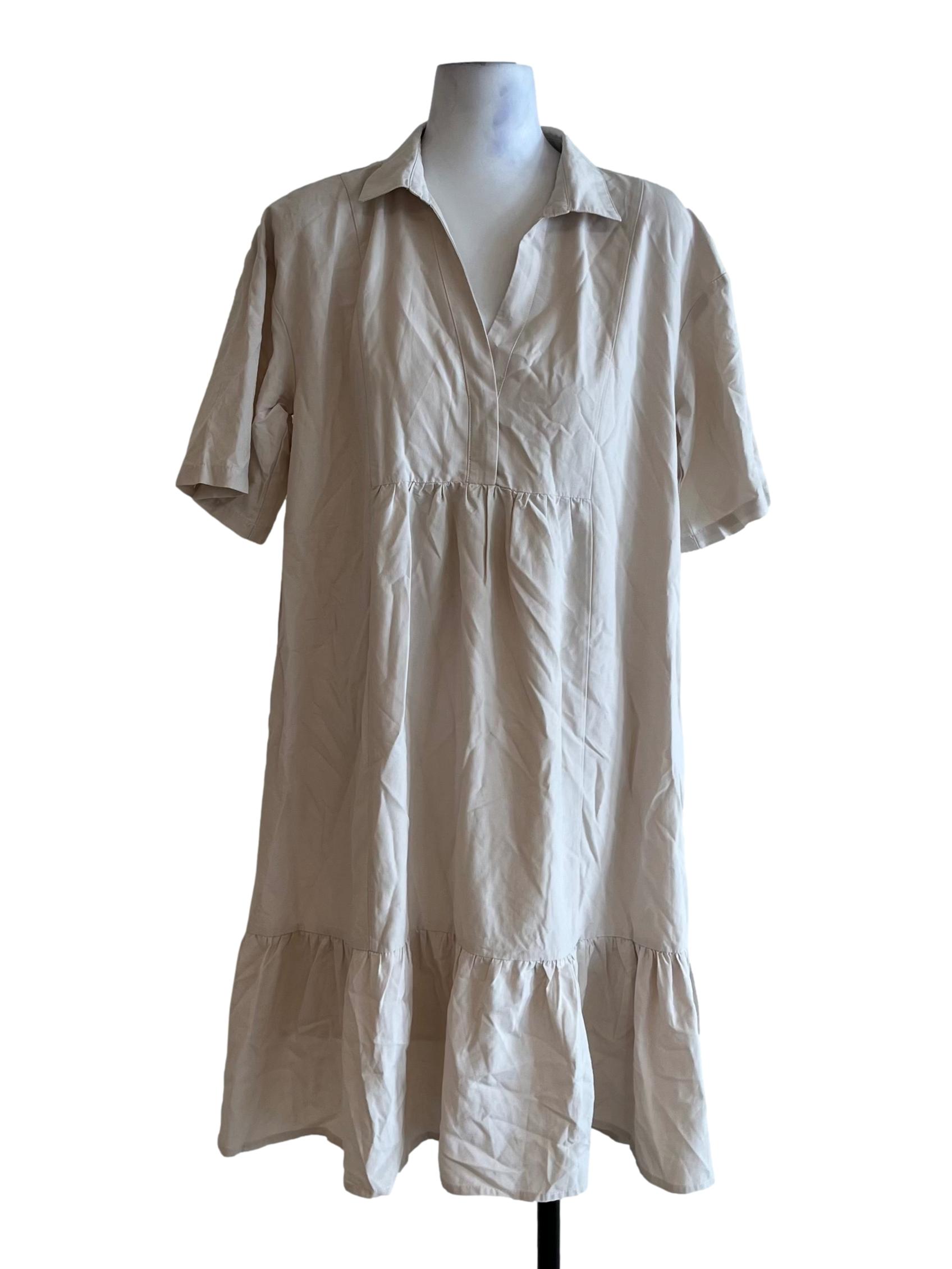 Beige V-Neckline Empire Dress