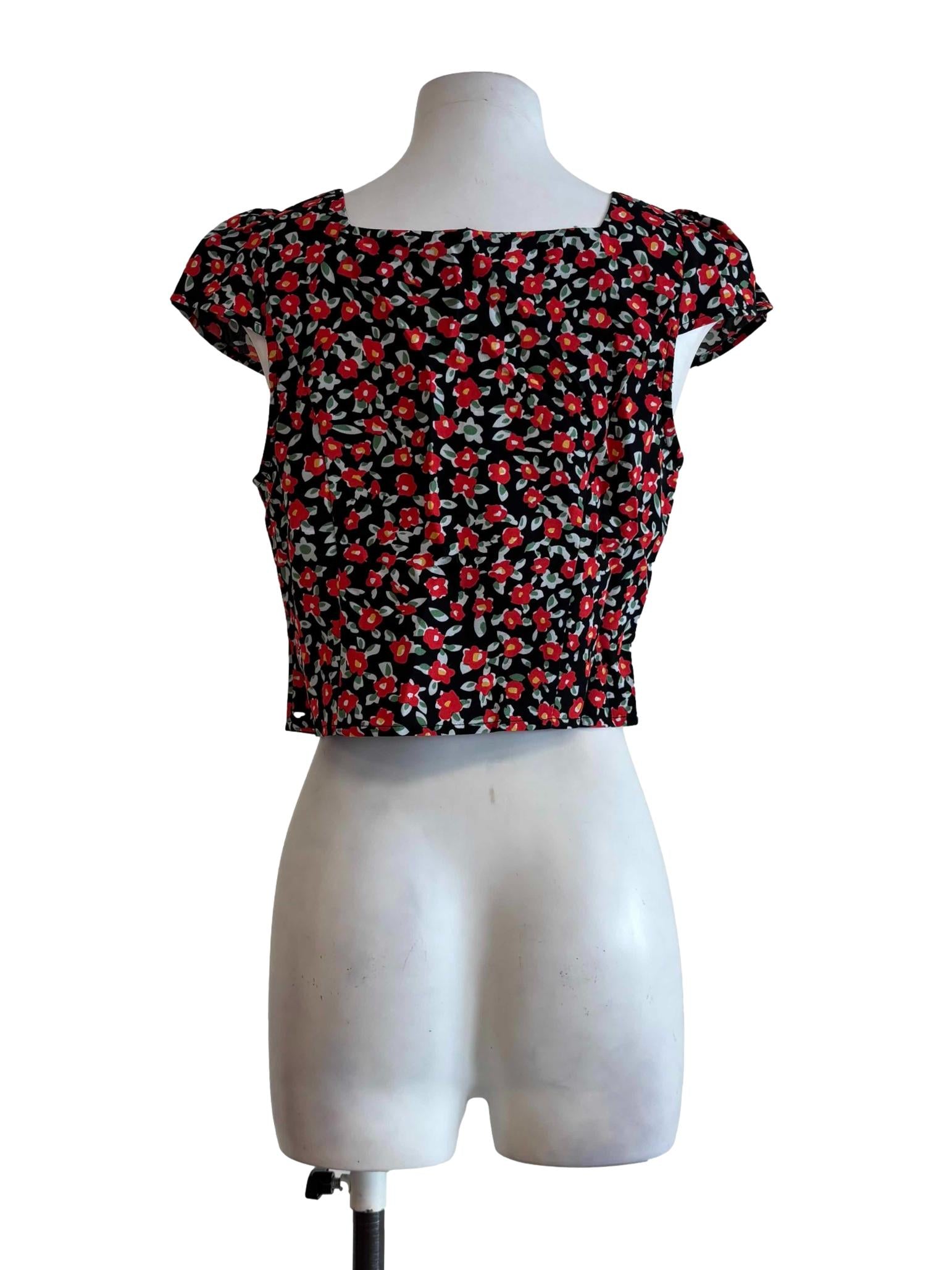Black Red Floral Crop Top