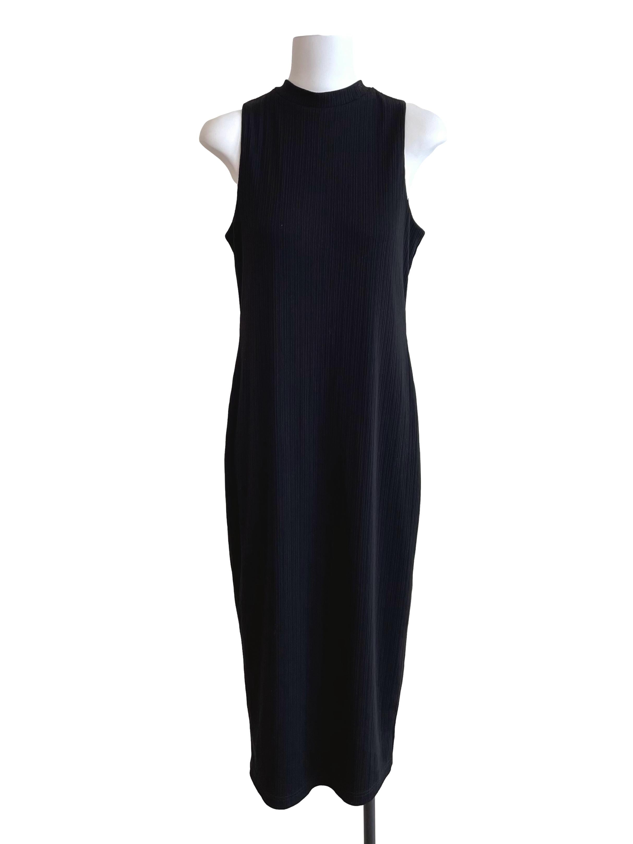 Black Ribbed Mid Neck Slip Dress