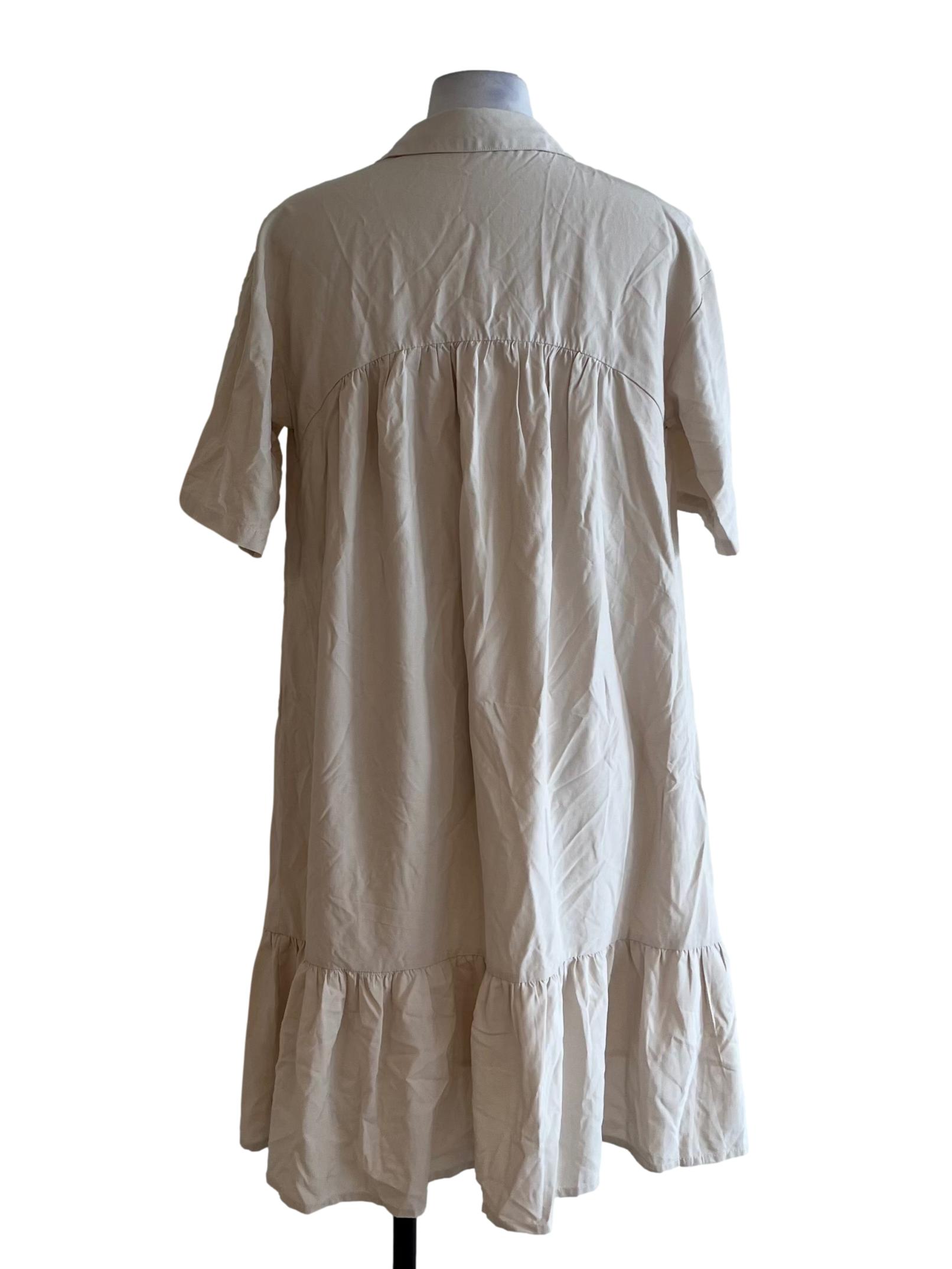 Beige V-Neckline Empire Dress