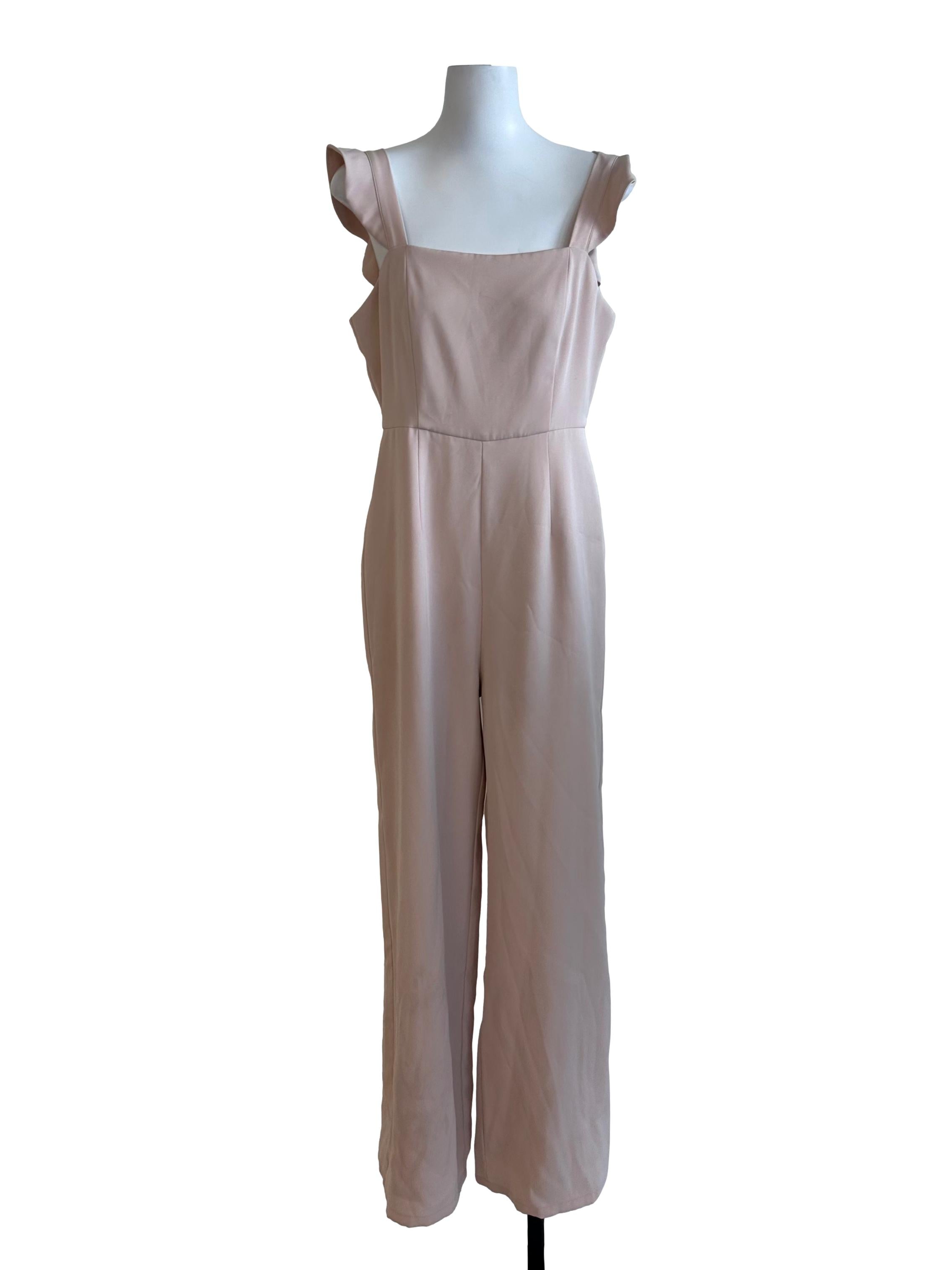 Sepia Beige Square Neck Ruffle Sleeve Jumpsuit
