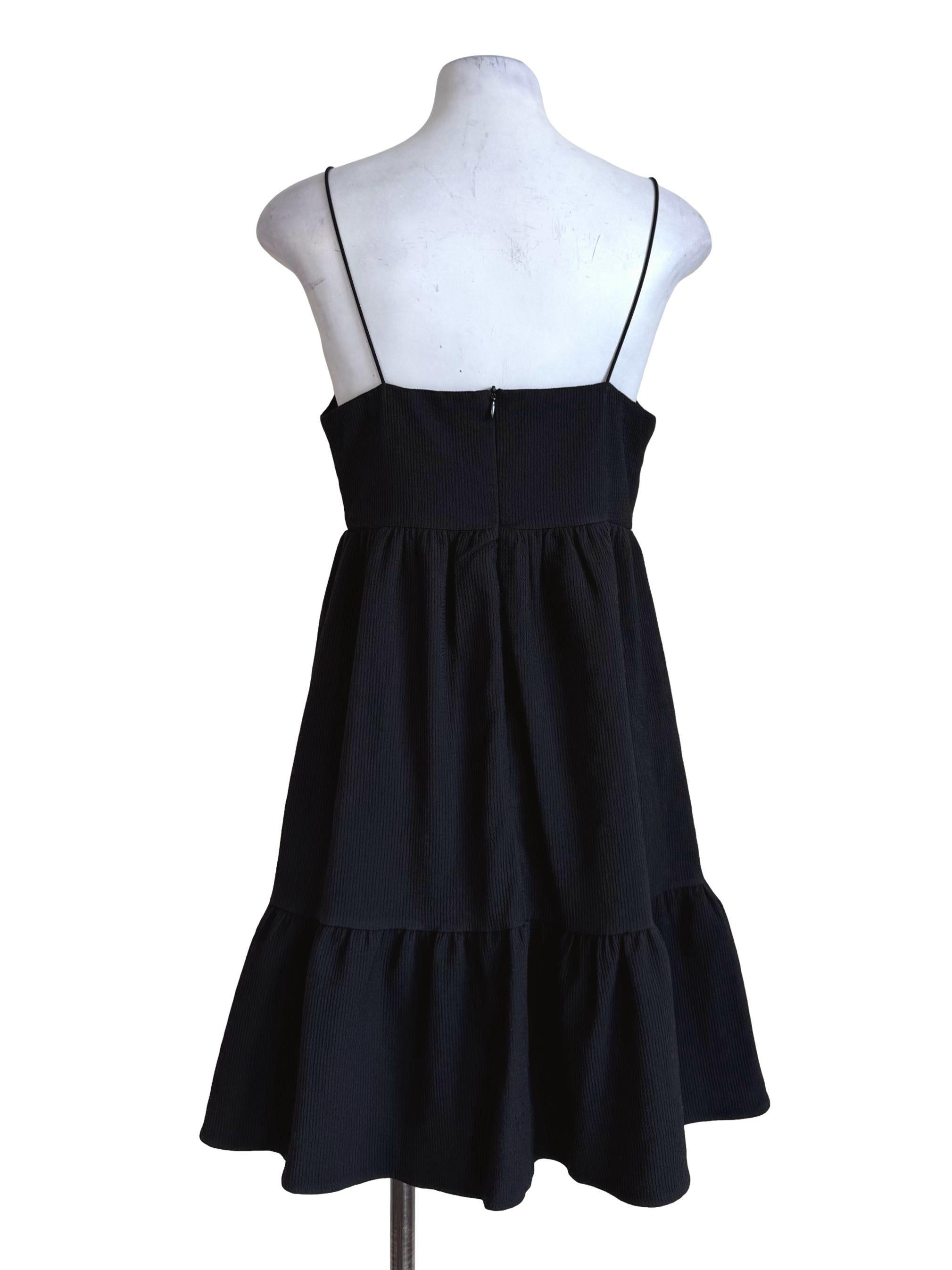 Textured Black V Neck Mini Dress