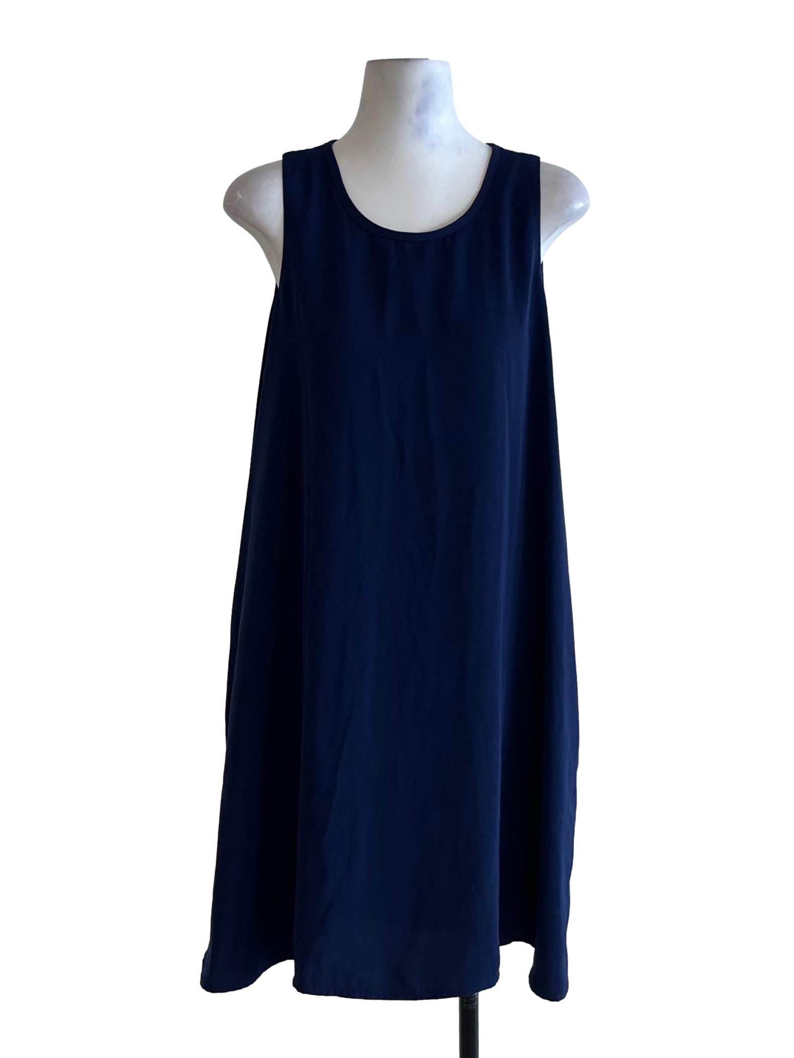 Navy Blue Jewel Neckline Shift Dress