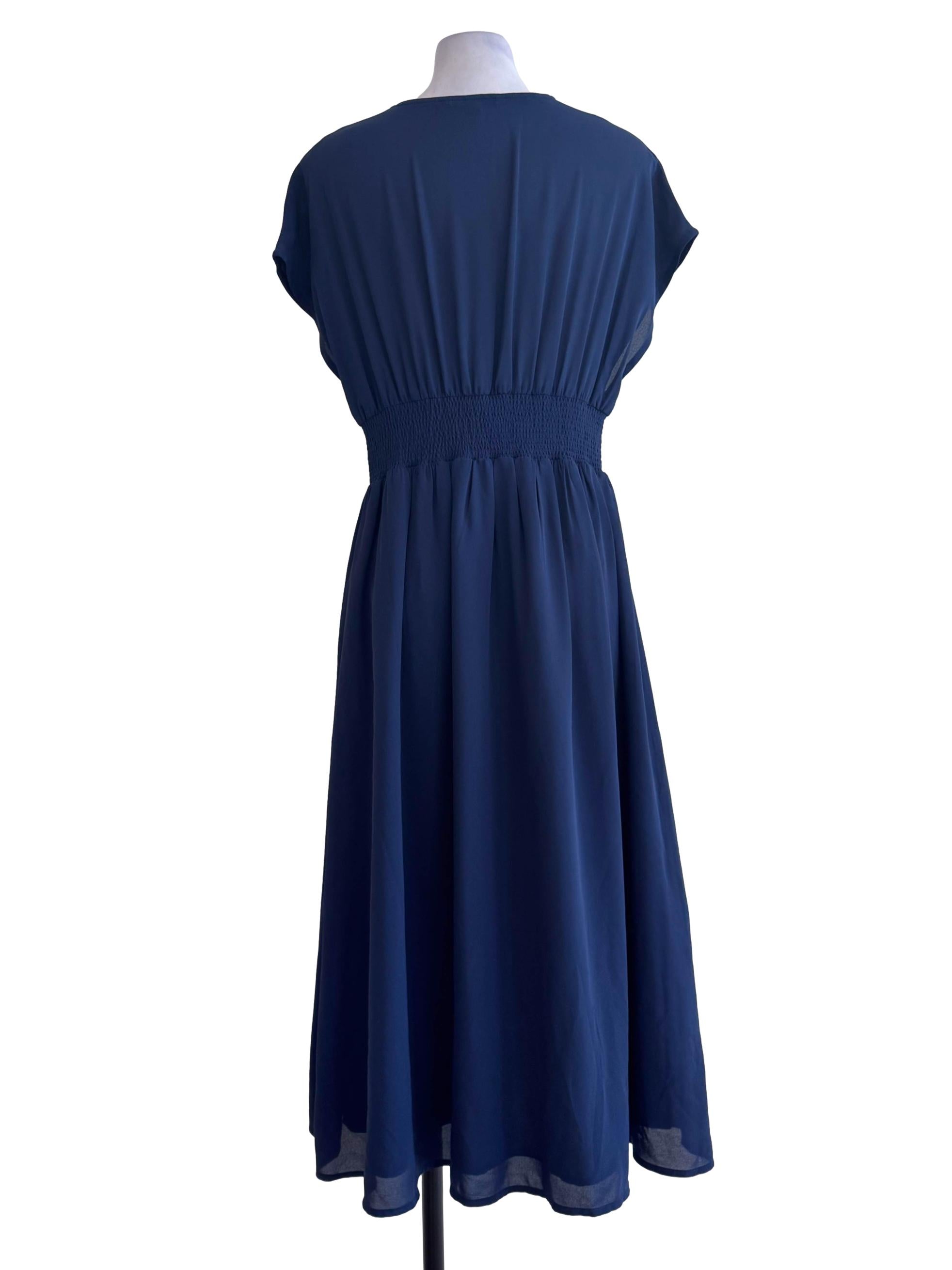 Denim Blue V Neck A Line Dress