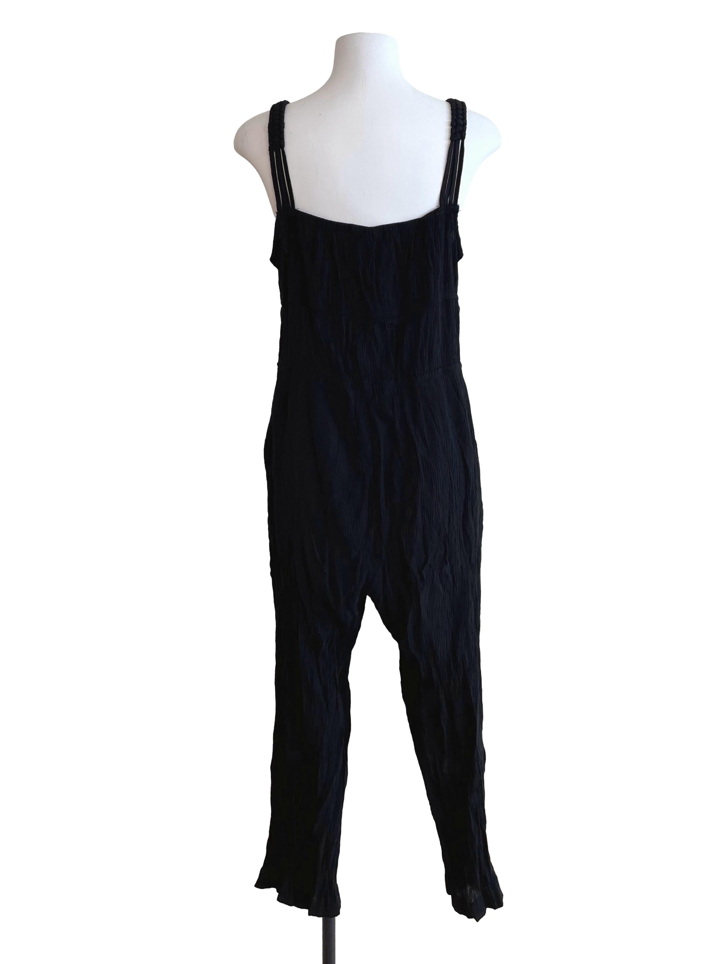 Black Creased Hollow Waist Jumpsuit