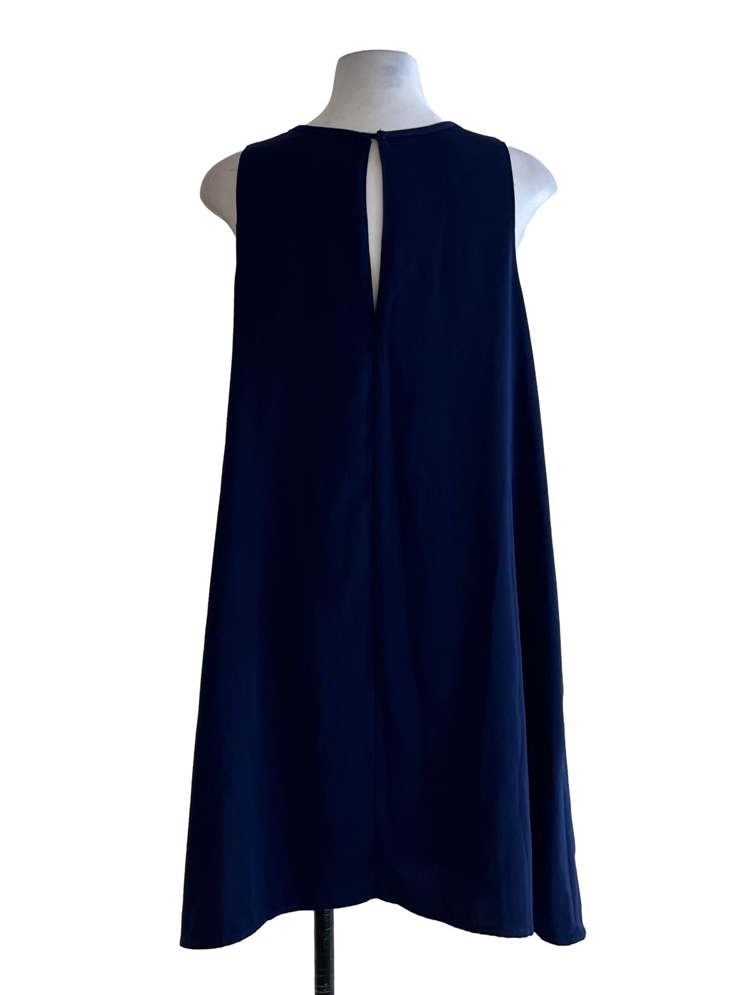 Navy Blue Jewel Neckline Shift Dress
