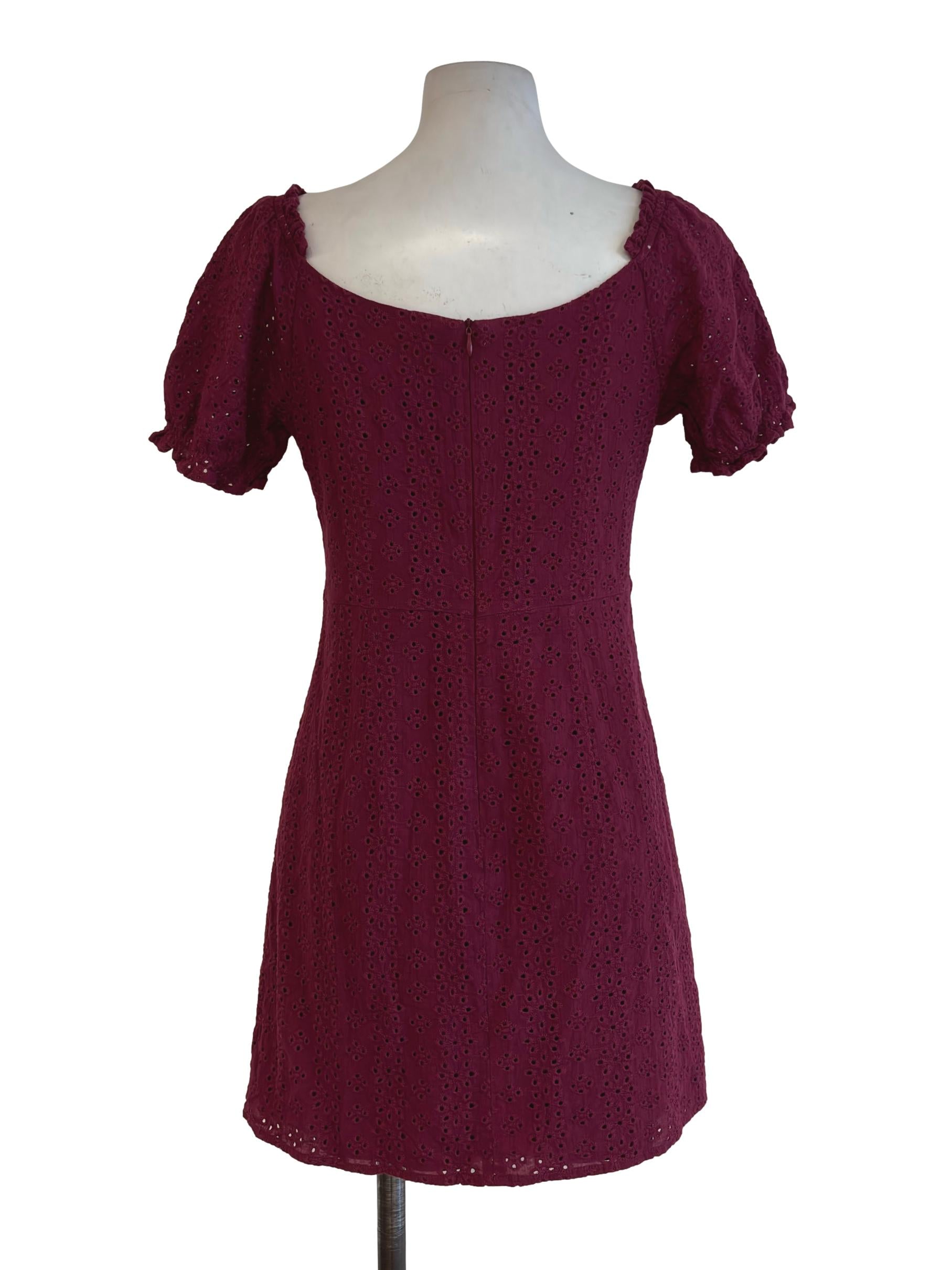 Maroon Red Eyelet Mini Dress