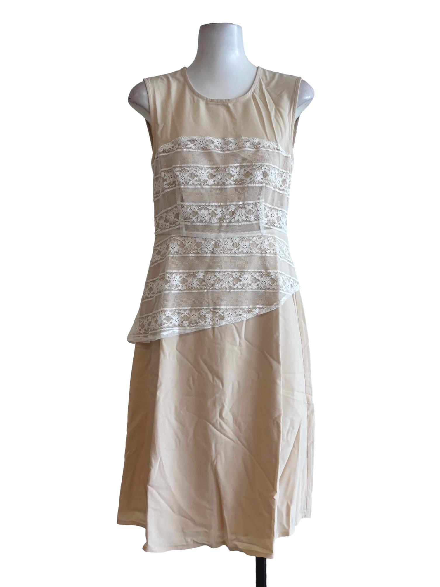 Cream Round Neck Sleeveless Lace Dress