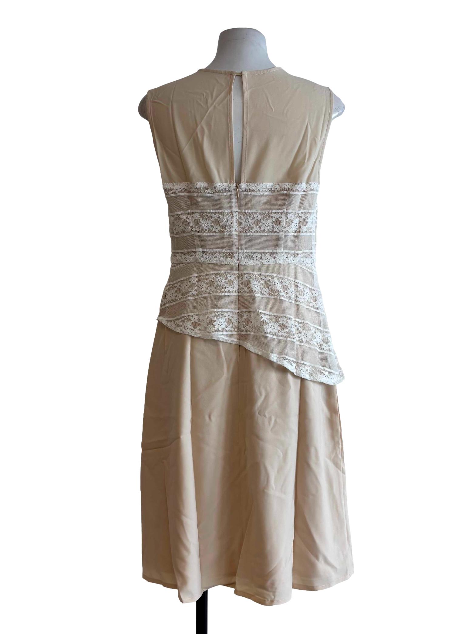 Cream Round Neck Sleeveless Lace Dress