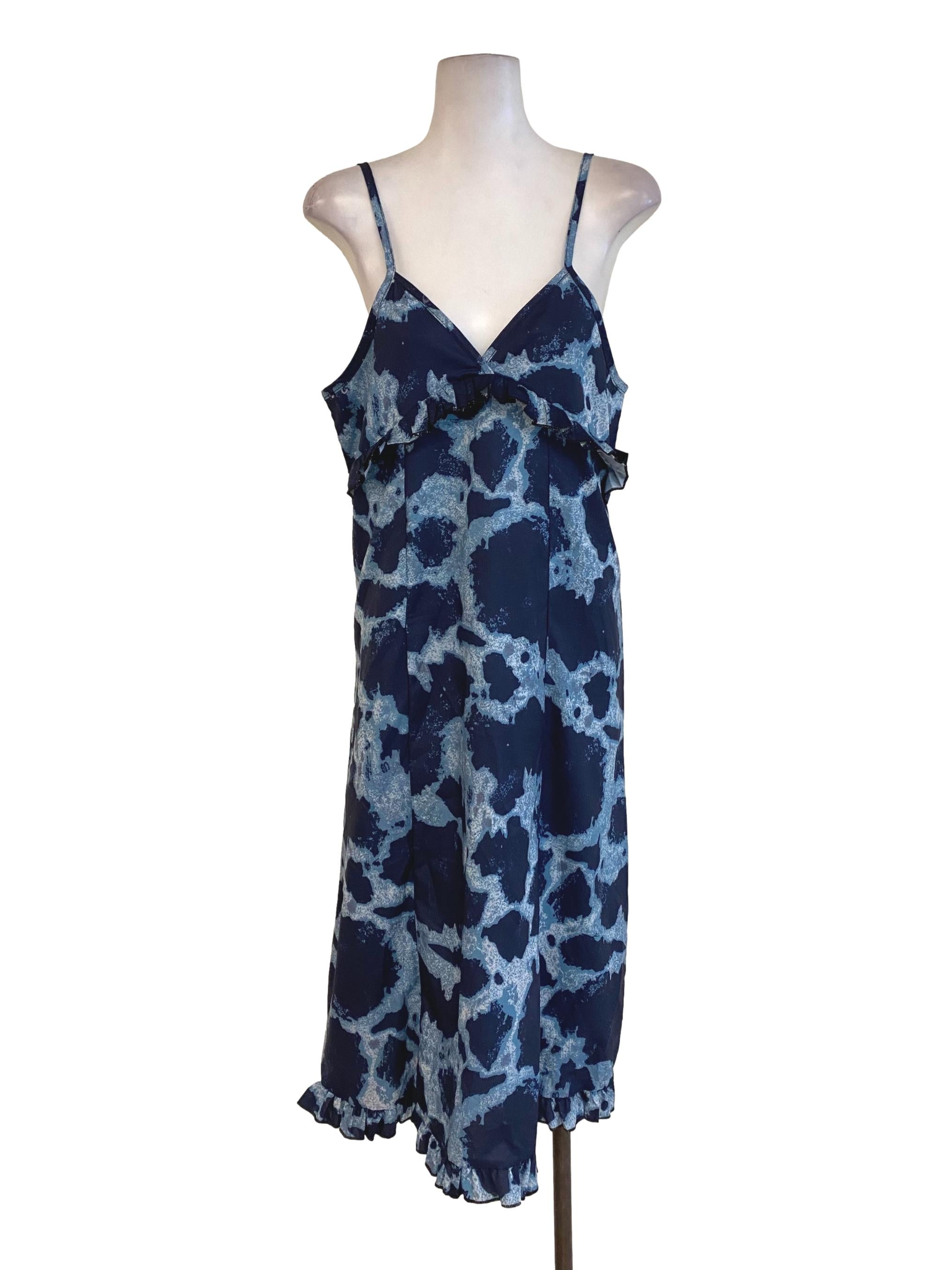 Blue Abstract Ruffle Dress