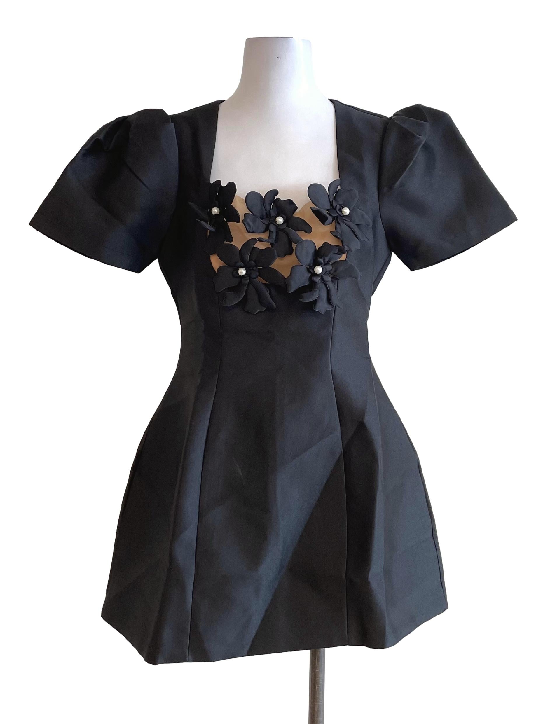 Black Floral A-Line Dress
