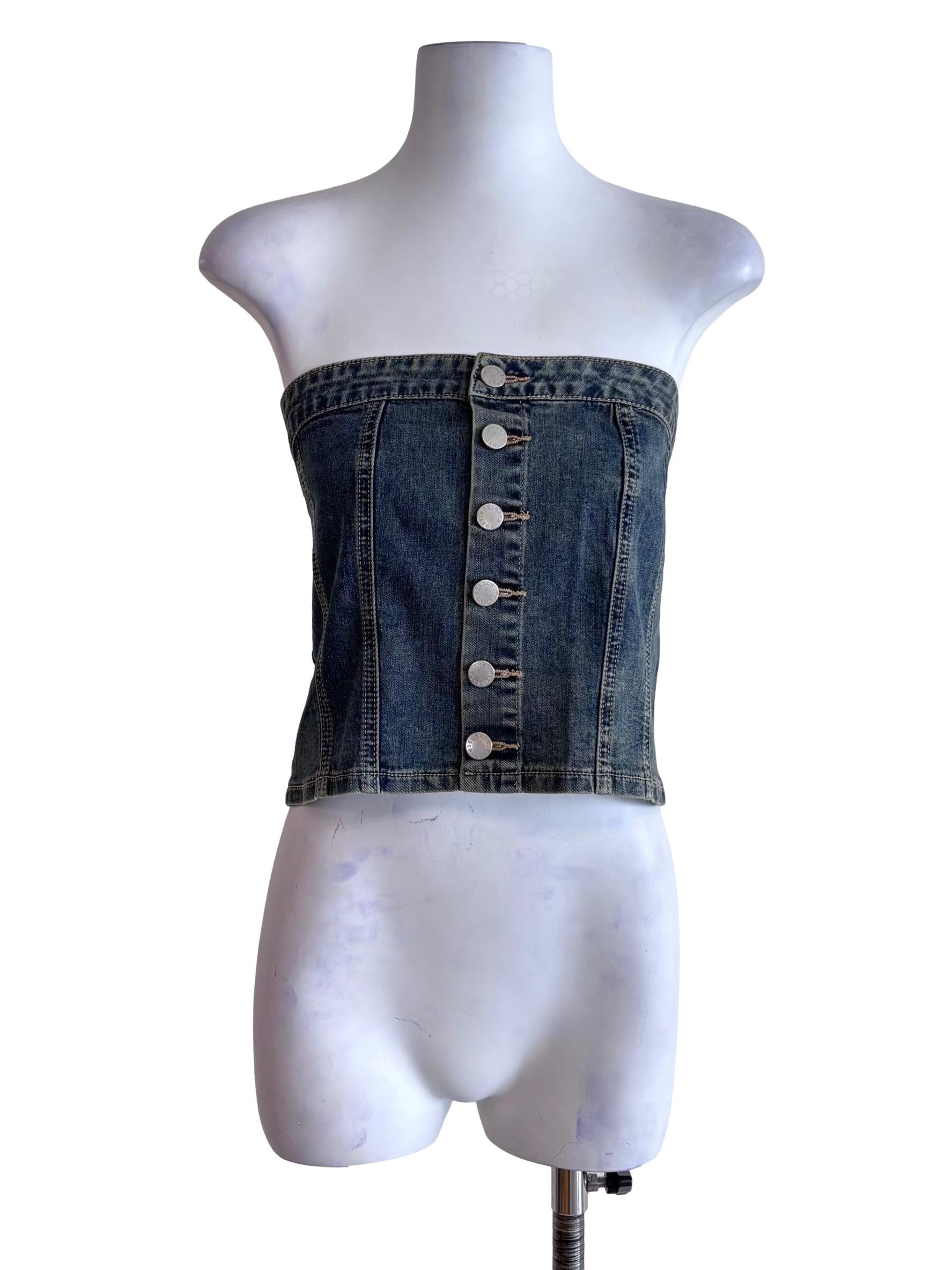 Washed Blue Franc Denim Button Tube Top
