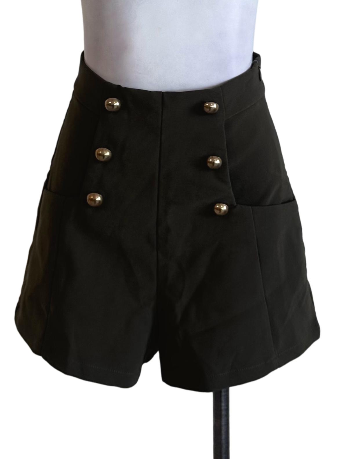Dark Moss Green Button Shorts