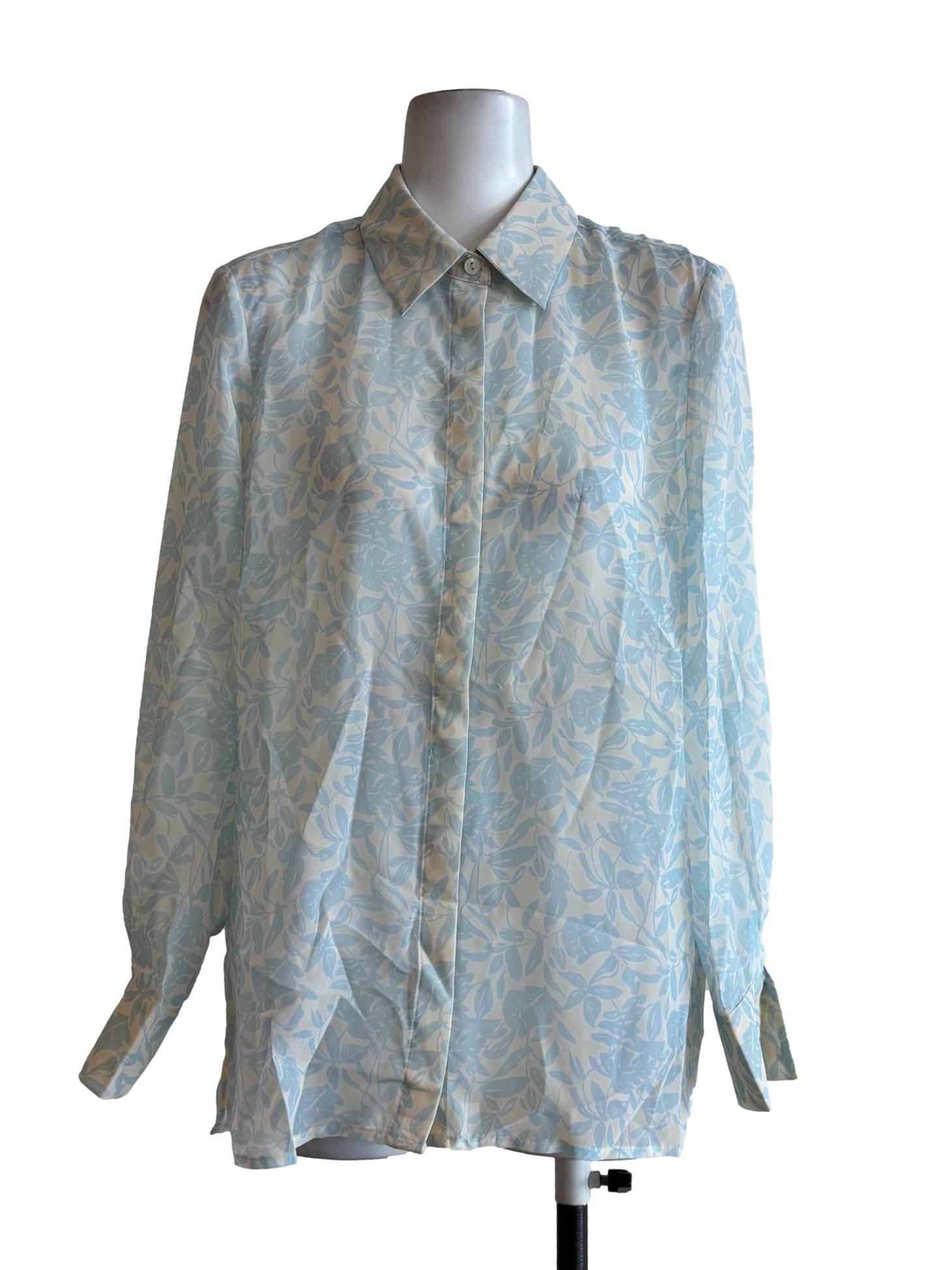 Baby Blue Long Sleeve Sheer Floral Shirt