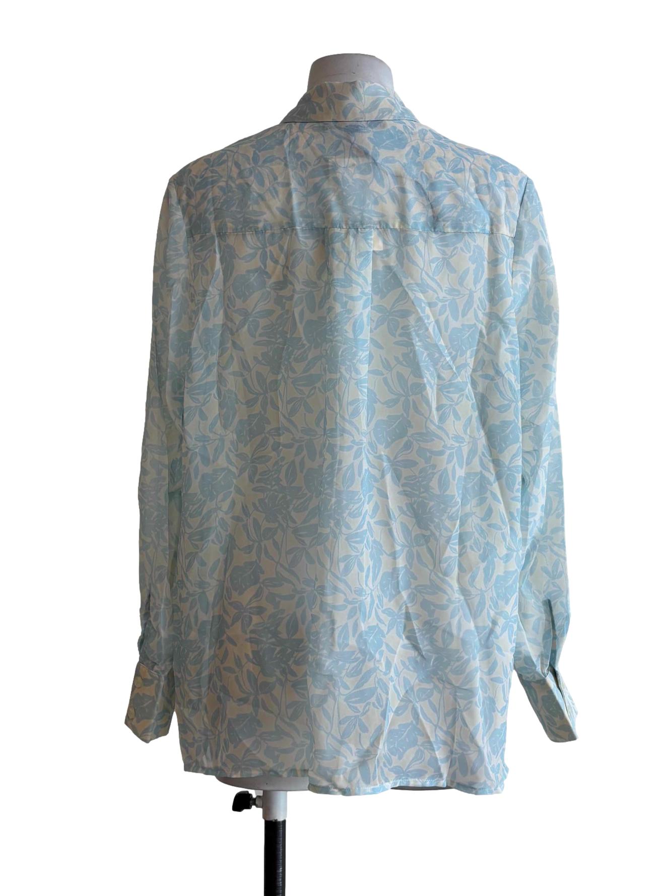 Baby Blue Long Sleeve Sheer Floral Shirt