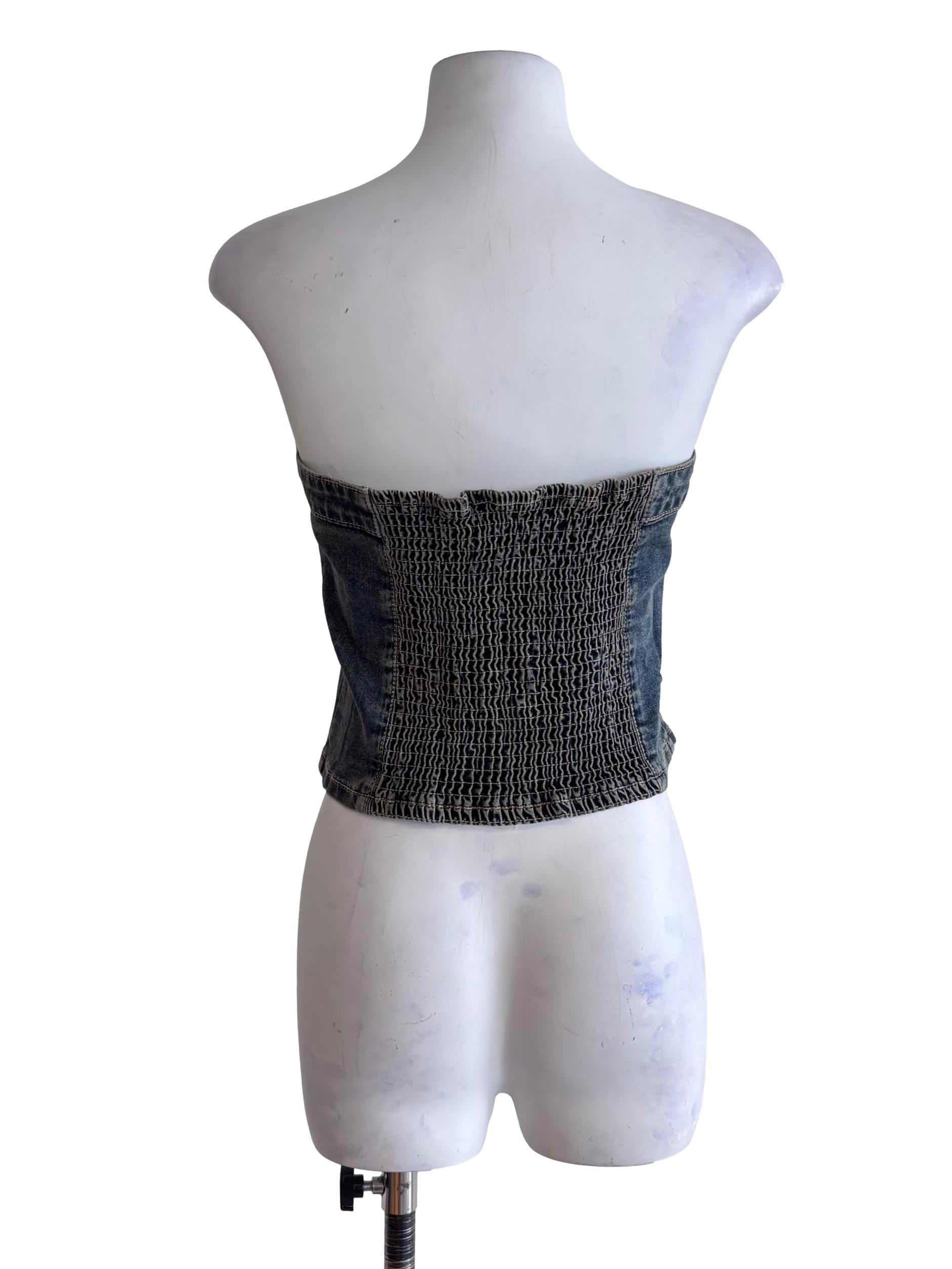 Washed Blue Franc Denim Button Tube Top