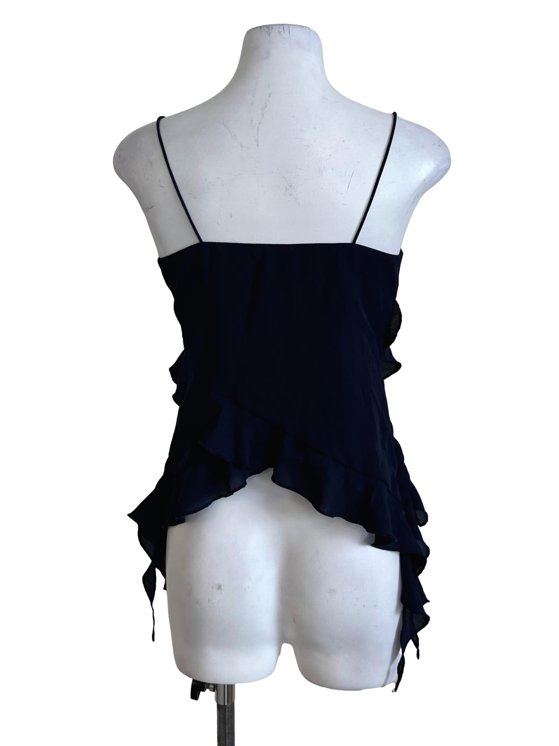 Navy Blue V Neck Chiffon Ruffle Top