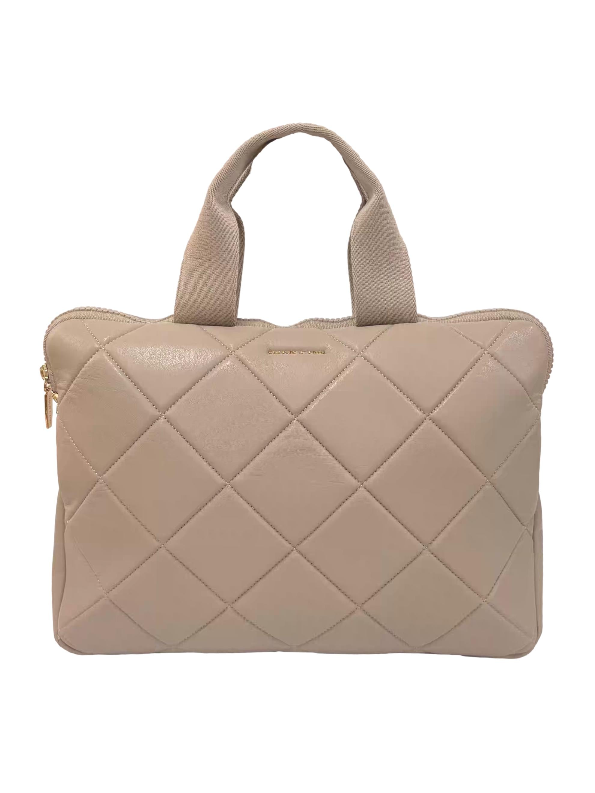 Beige Quilted Laptop Bag