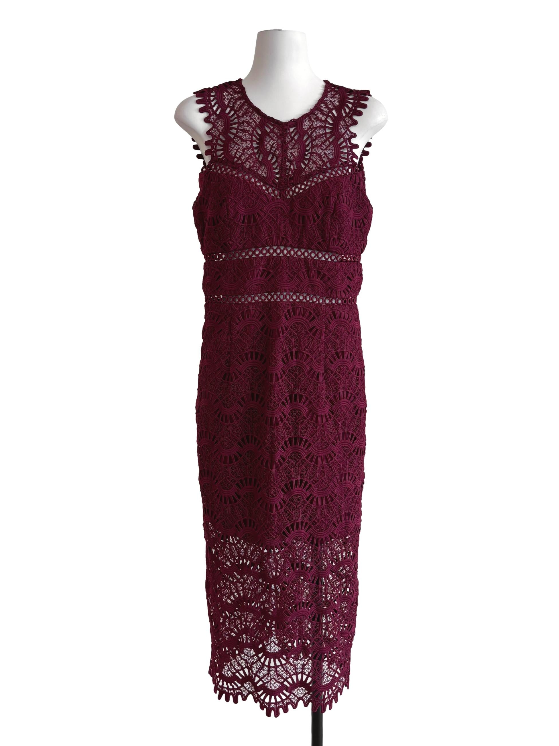 Carmine Red Sleeveless Lace Dress