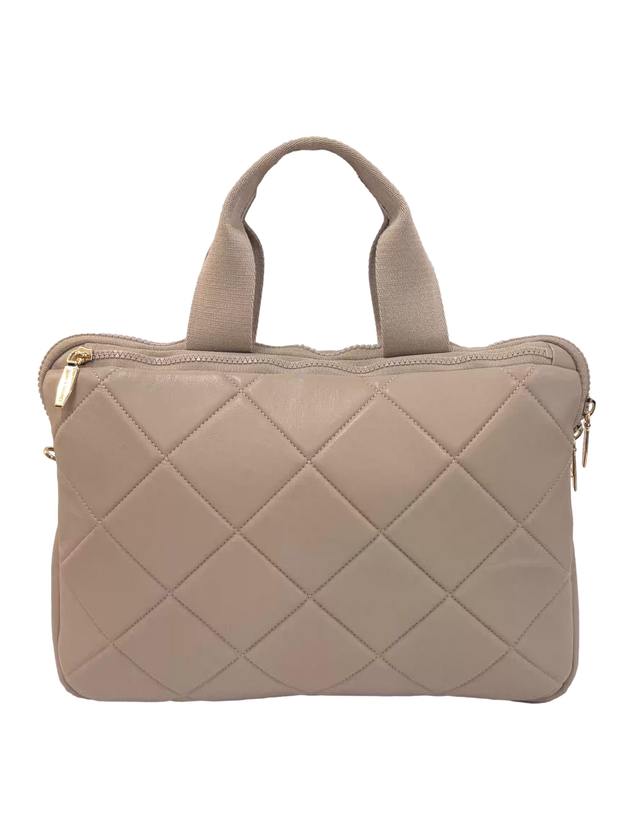 Beige Quilted Laptop Bag