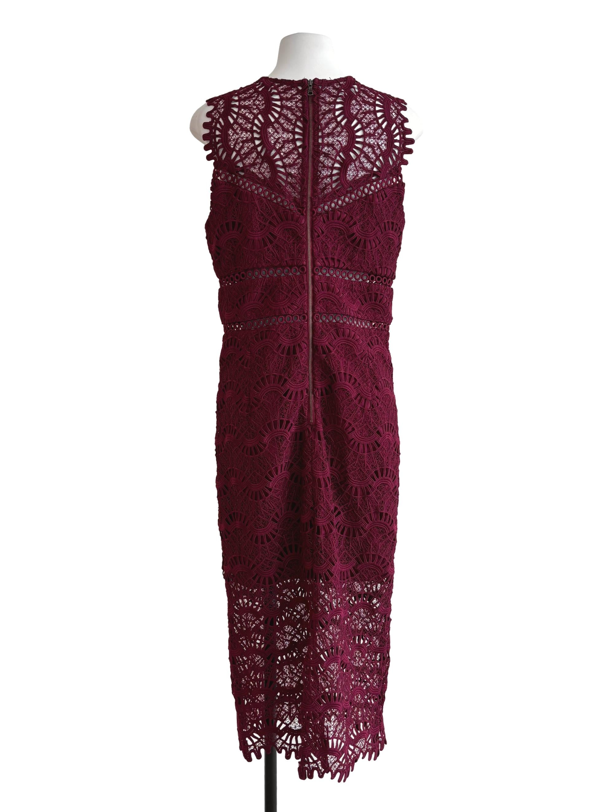Carmine Red Sleeveless Lace Dress