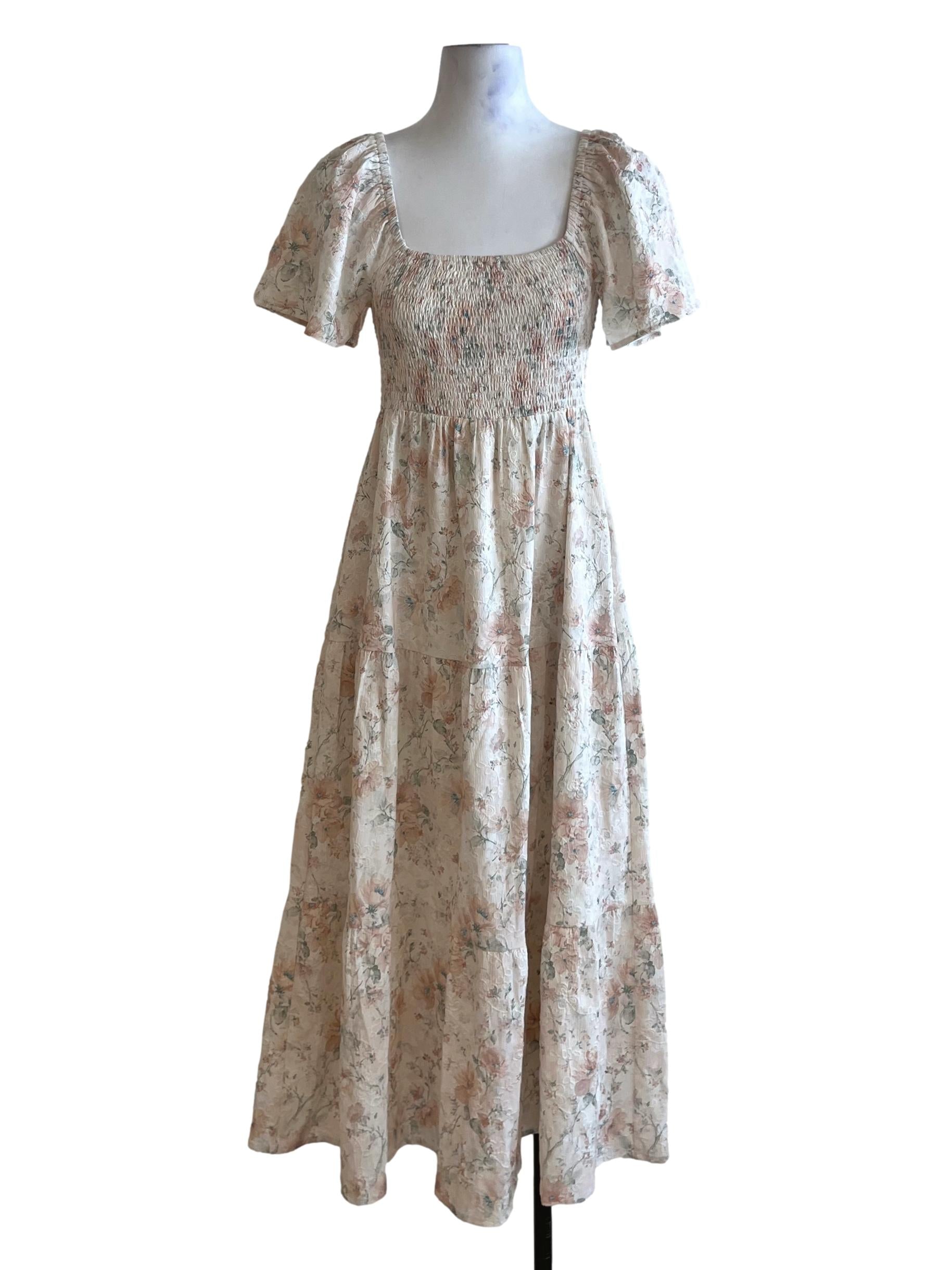 Coconut White Floral Empire Dress