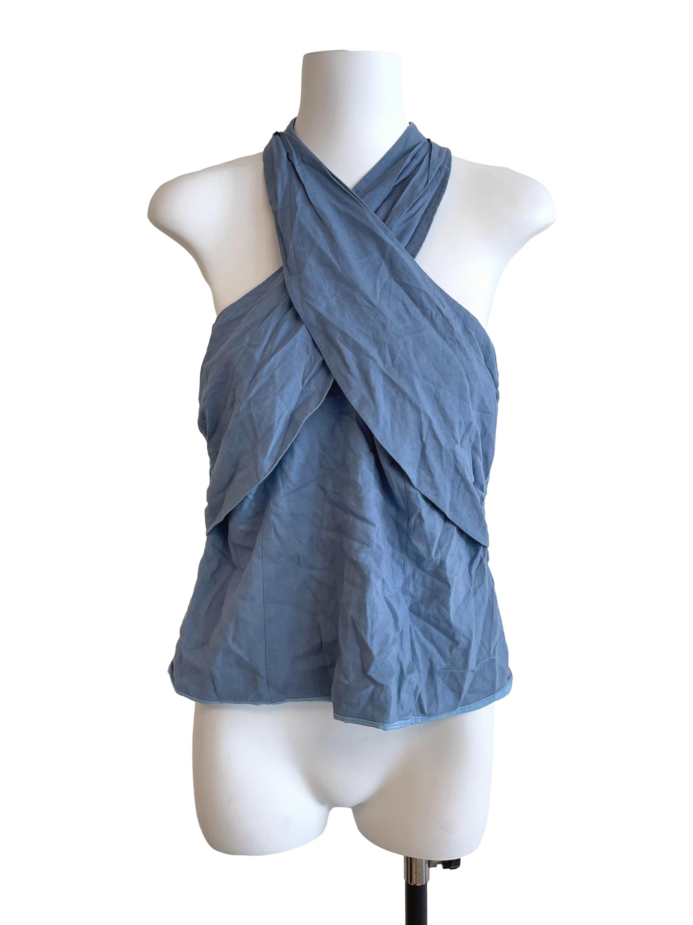Ash Blue Crossed Halter Neck Top LB
