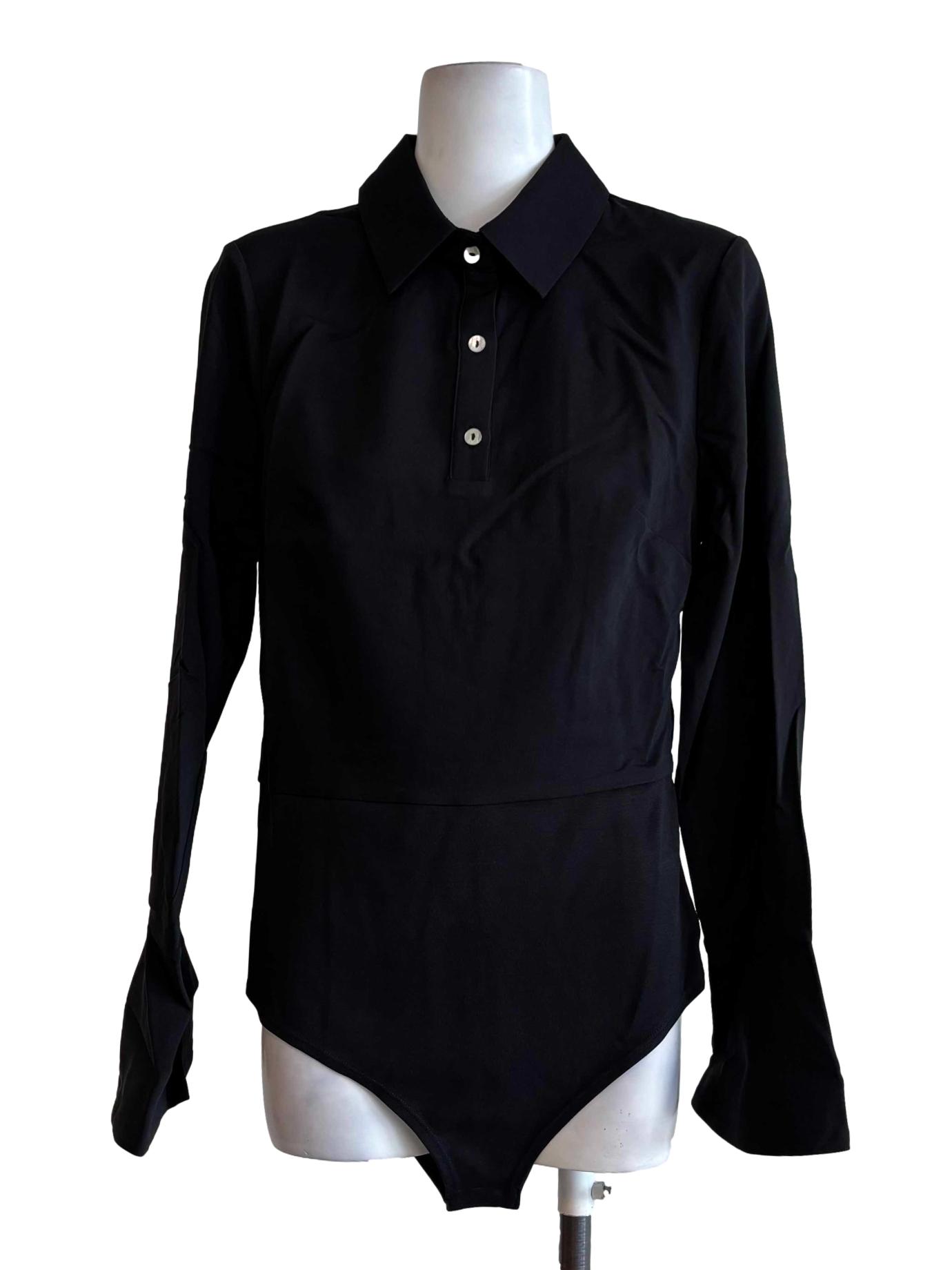 Black Long Sleeve Buttoned Bodysuit
