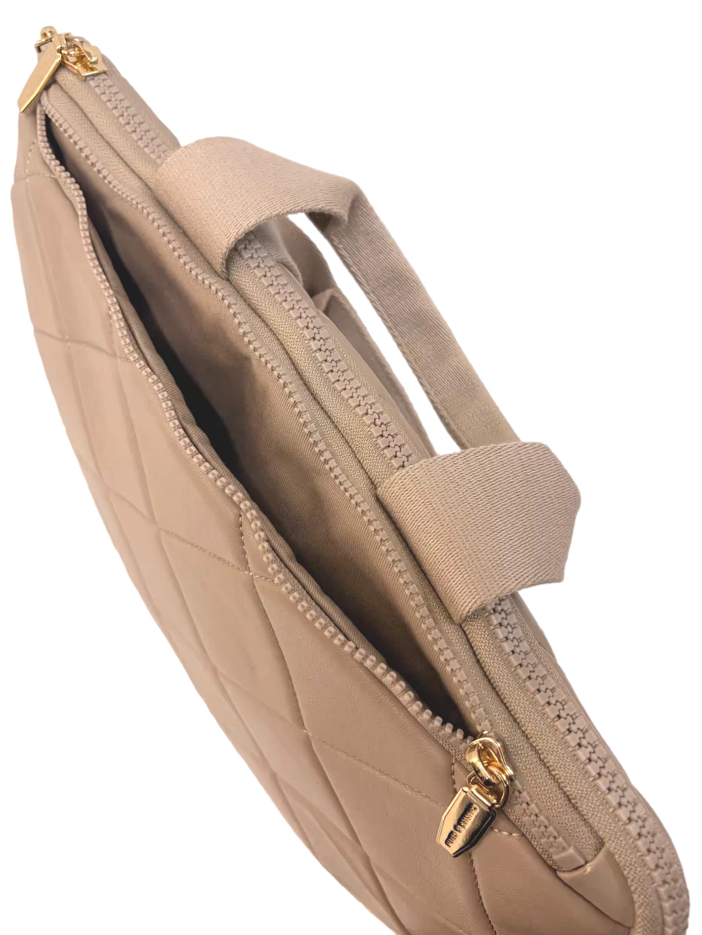 Beige Quilted Laptop Bag