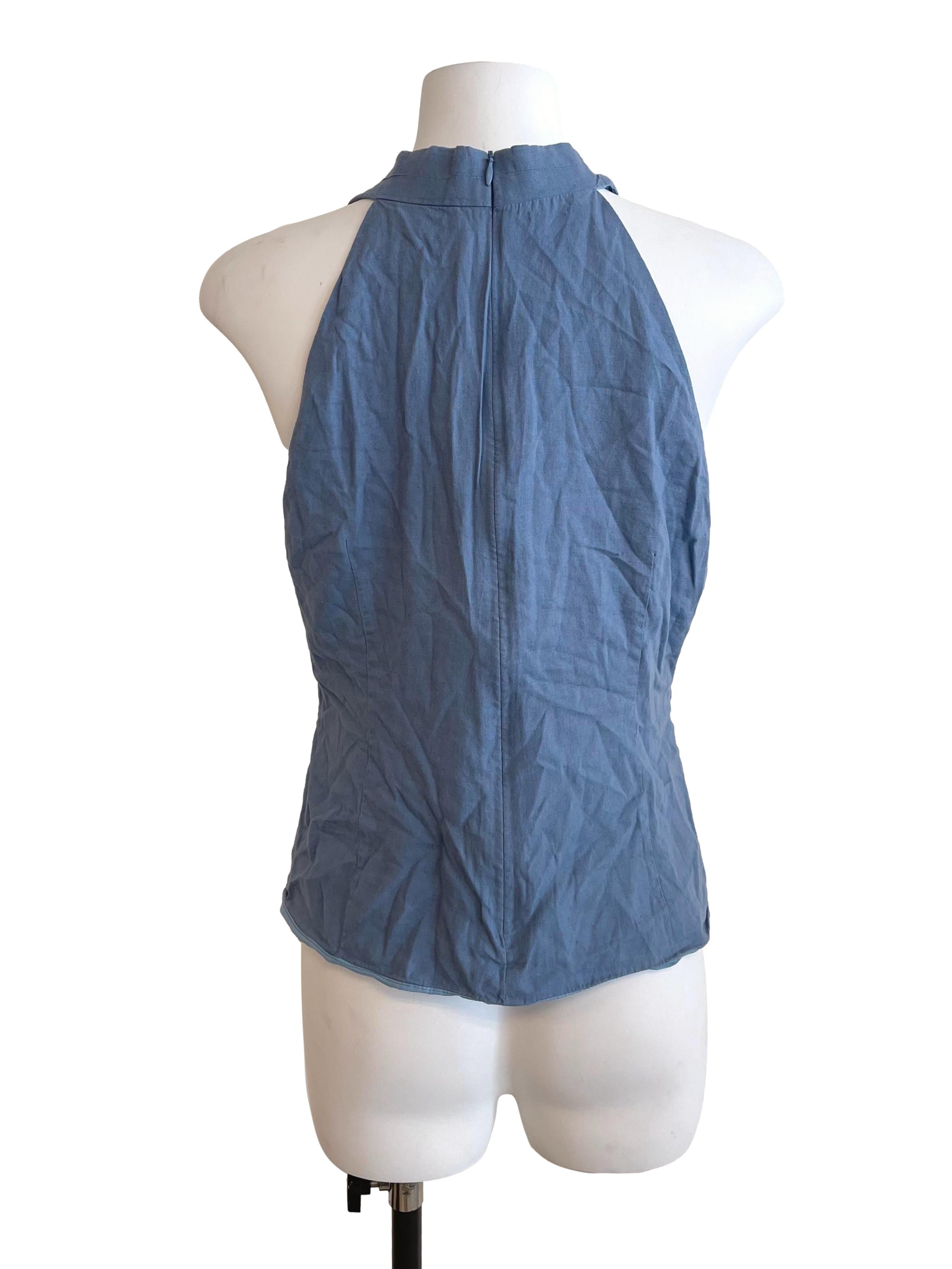 Ash Blue Crossed Halter Neck Top LB