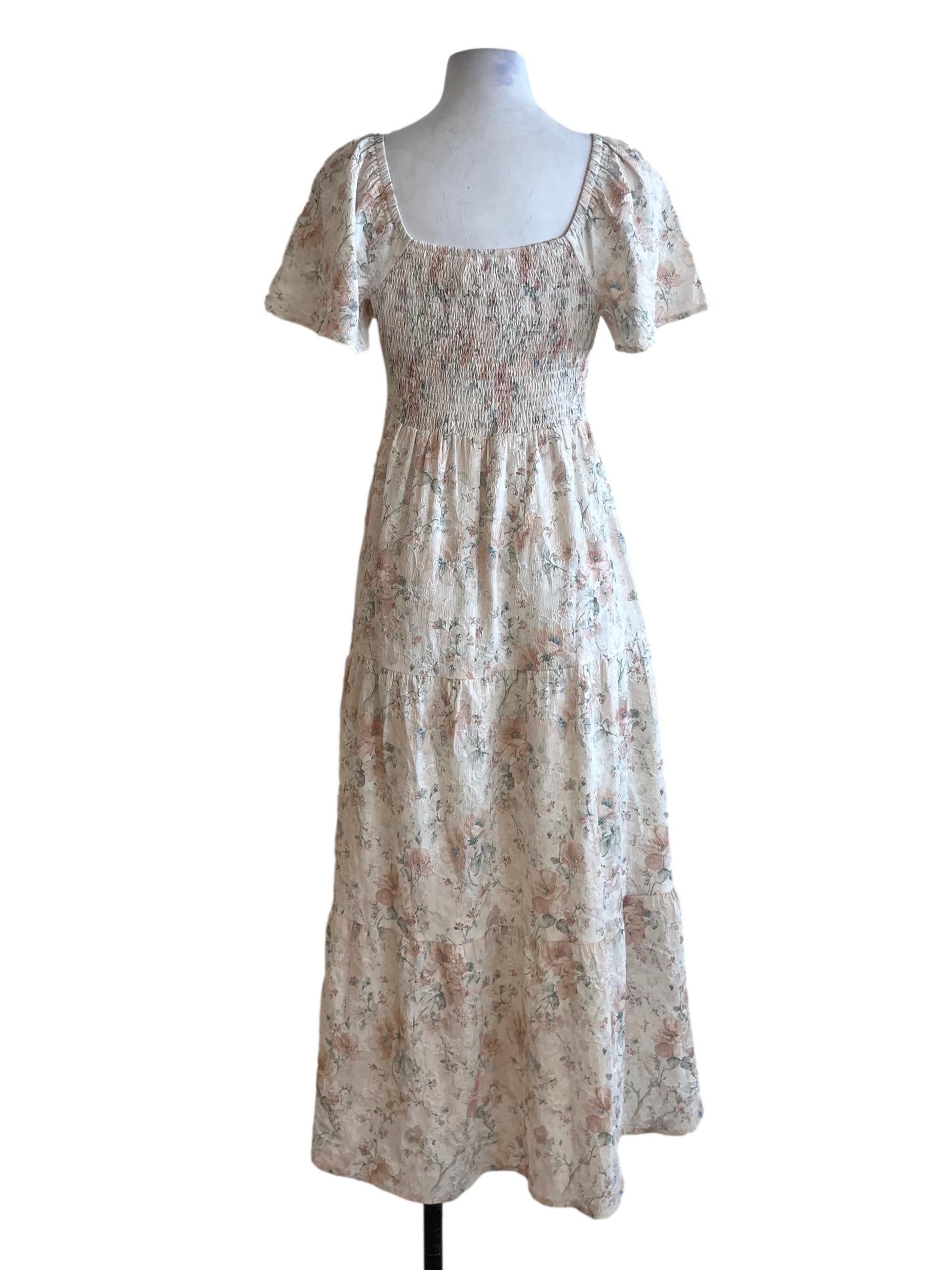 Coconut White Floral Empire Dress