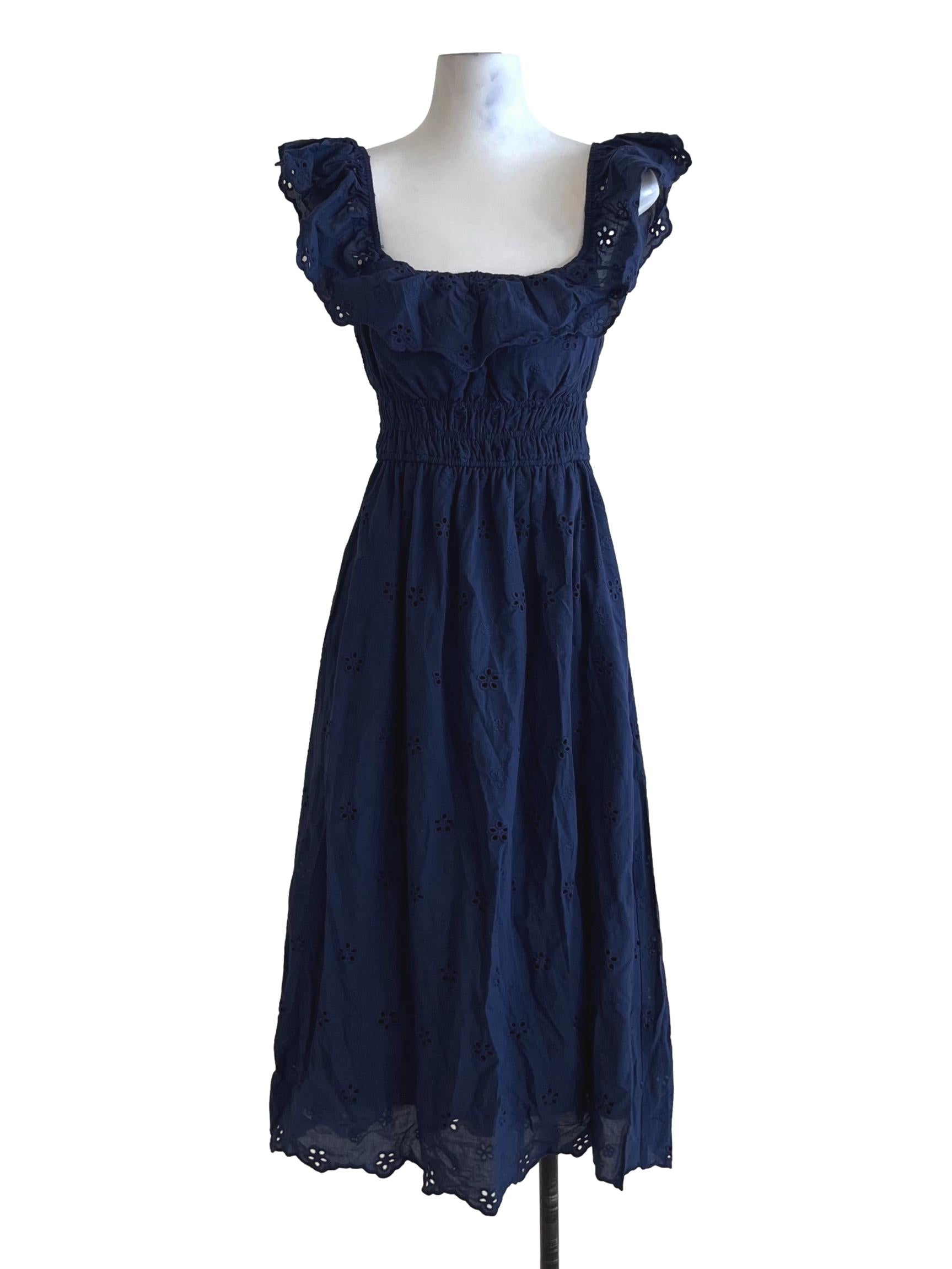 Navy Blue Square Neckline Empire Dress