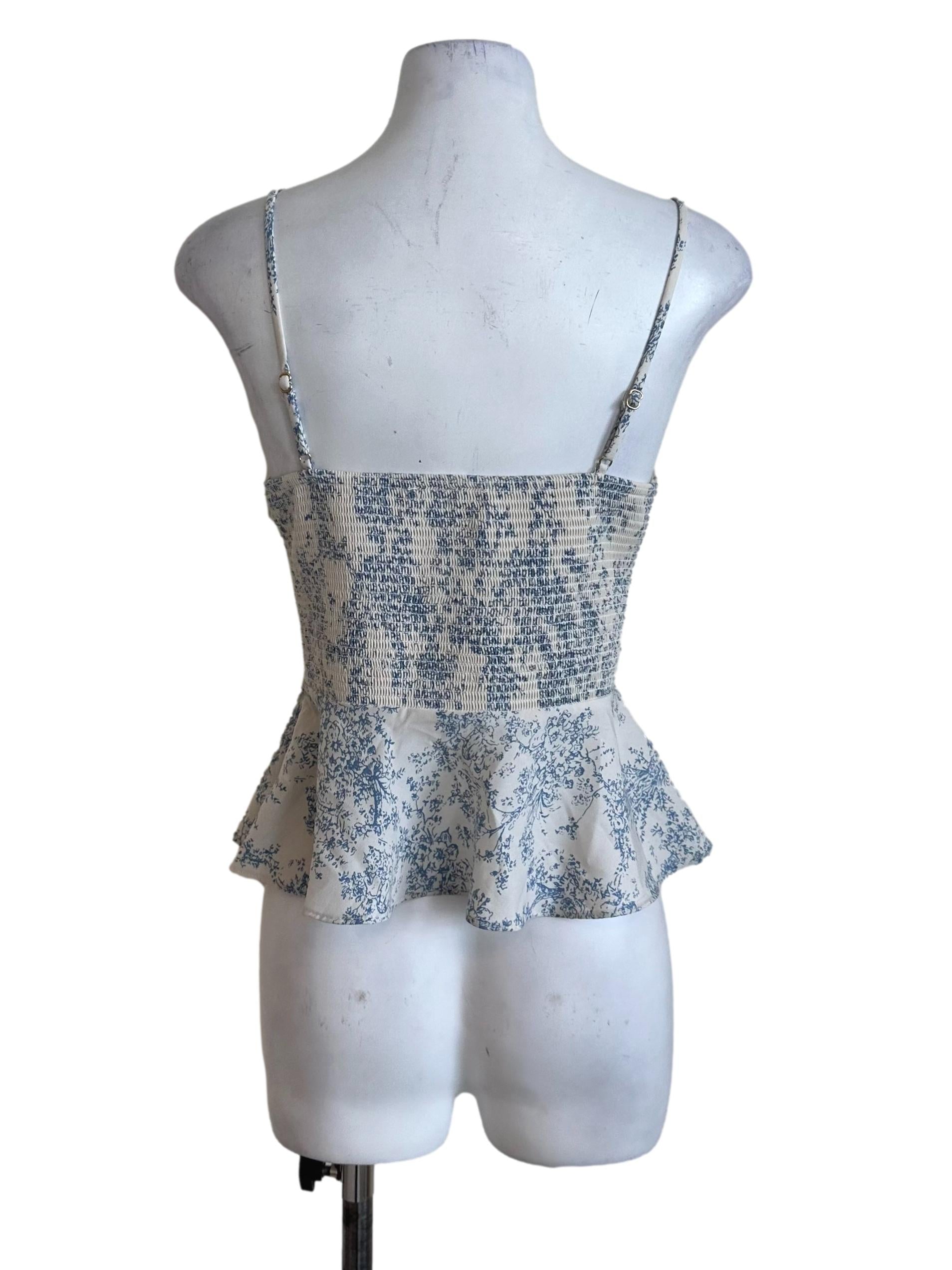 Ash White Pattern V Neck Peplum Top