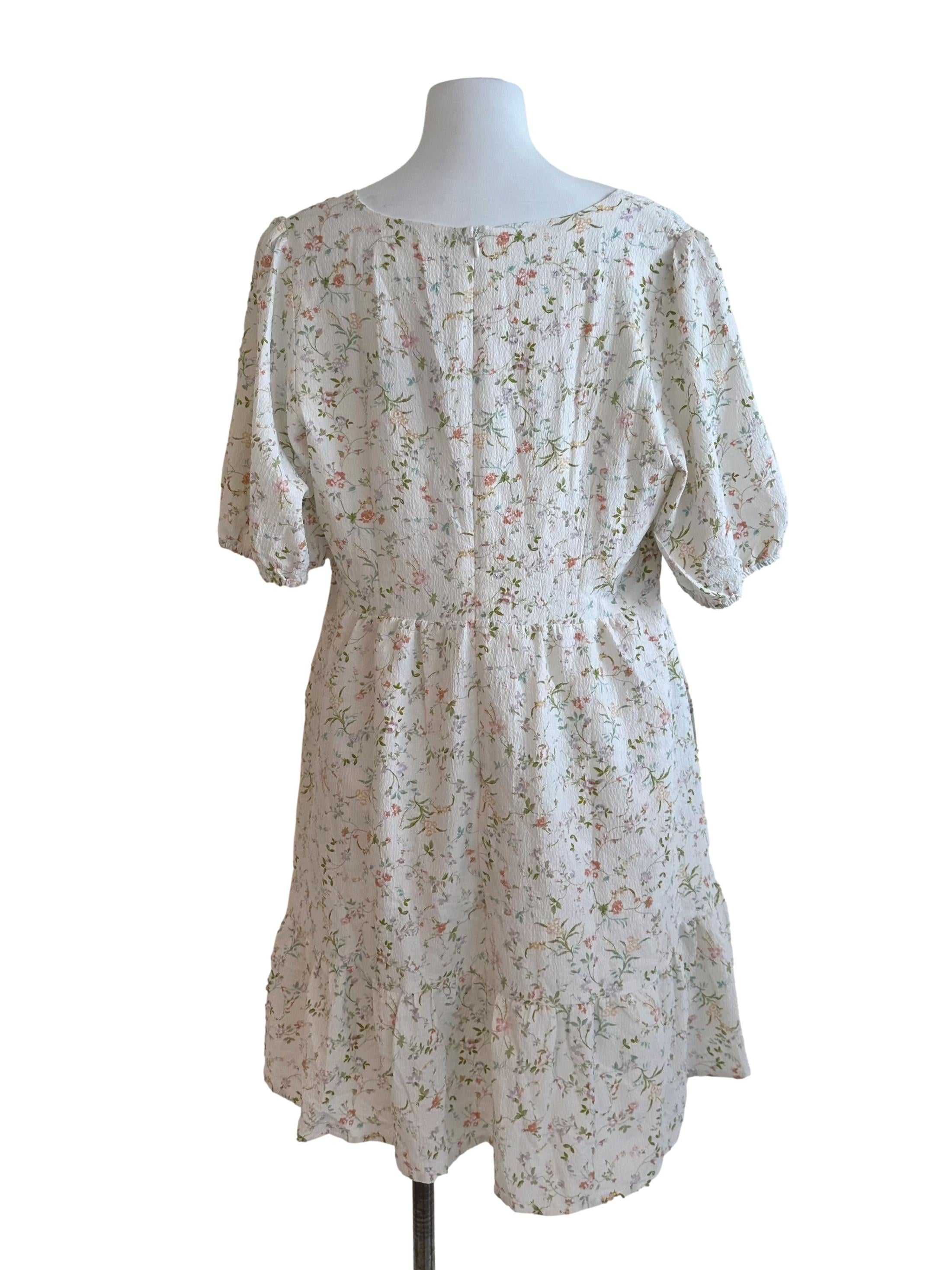 Pearl White Pattern Puff Sleeve Dress
