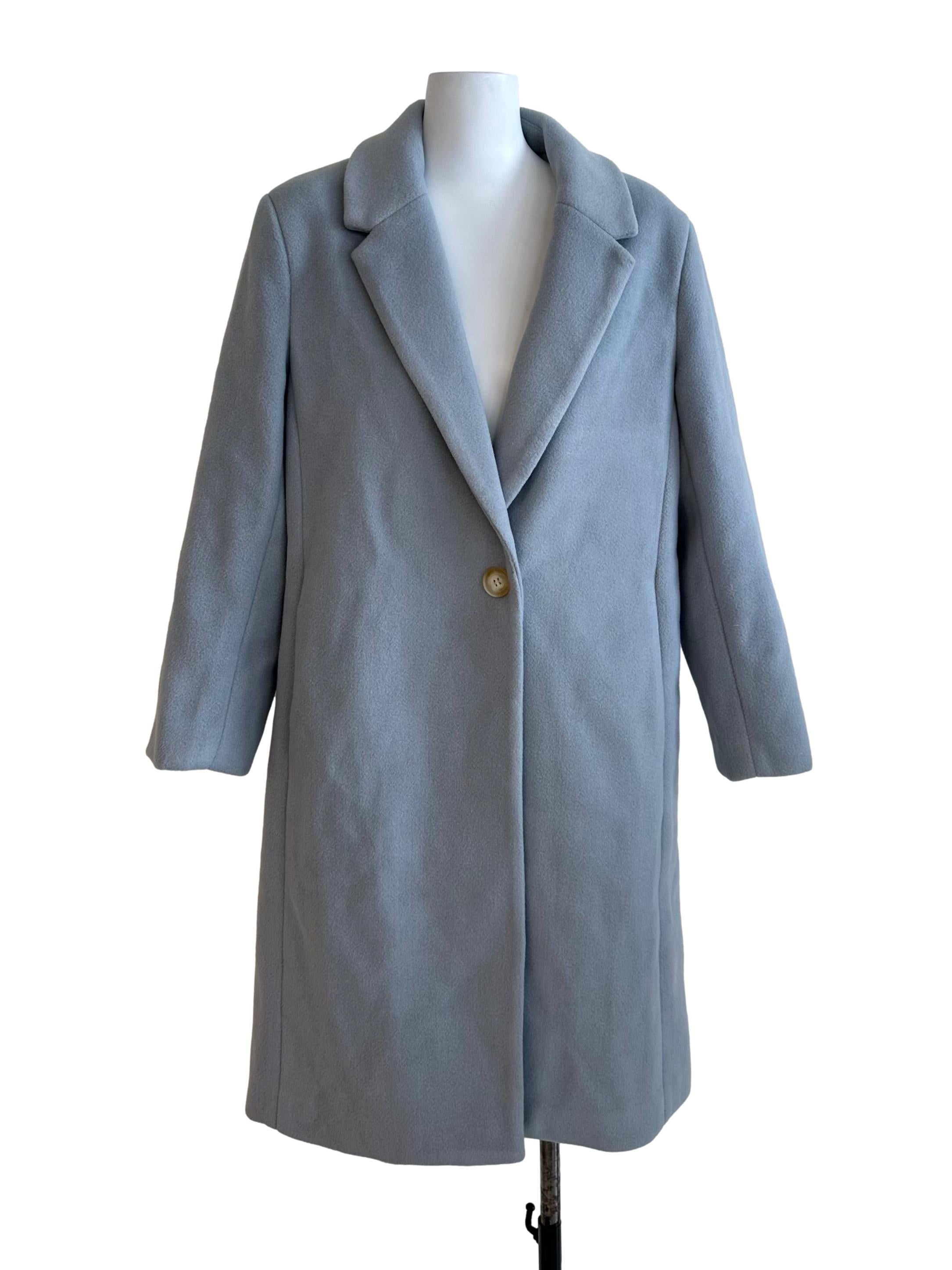 Dusty Blue Collar Wool Long Jacket