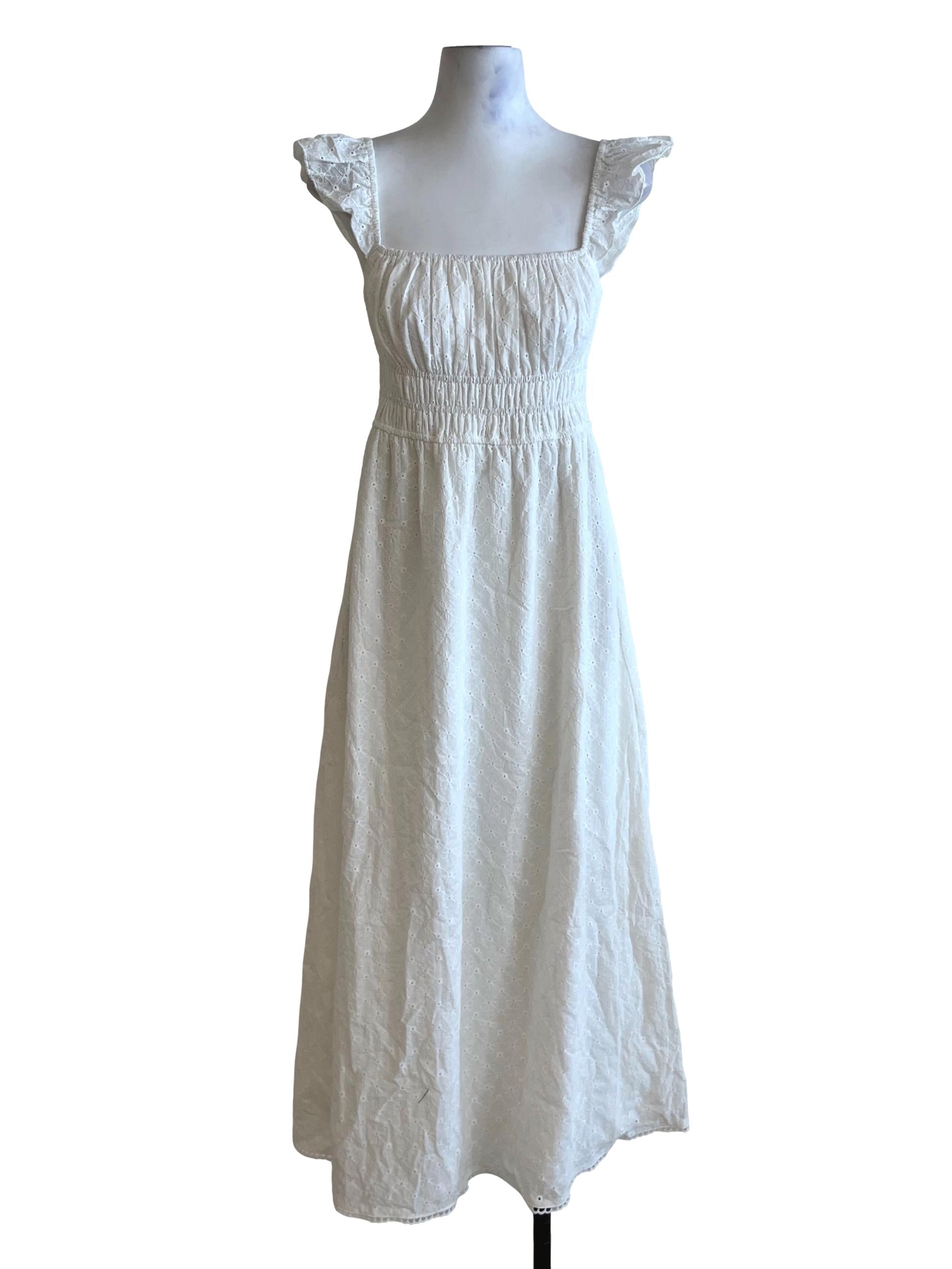 White Square Neckline A-Line Dress