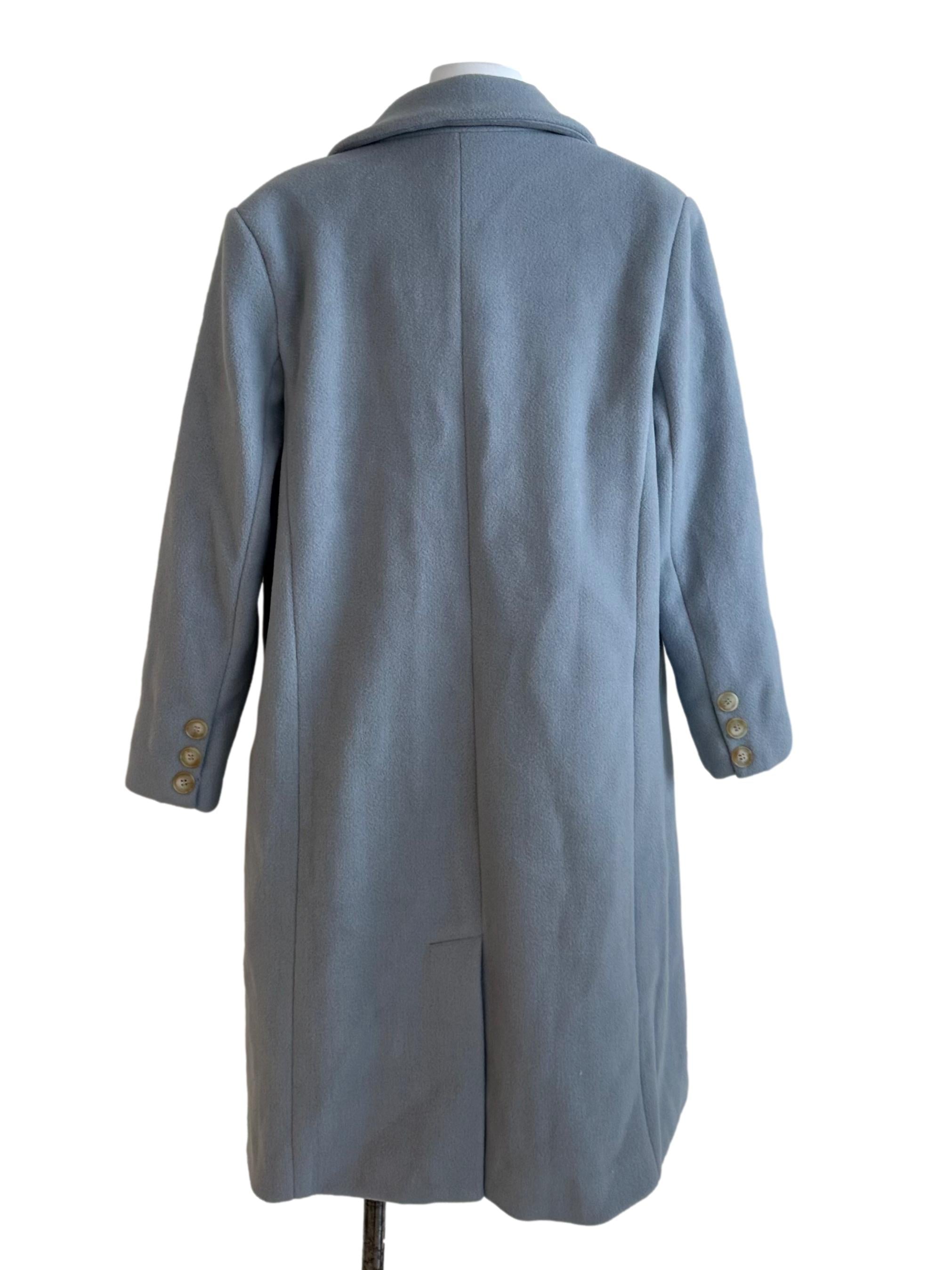 Dusty Blue Collar Wool Long Jacket