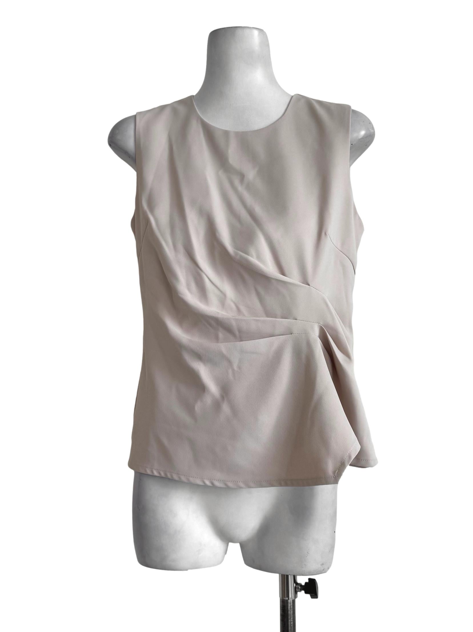 Sand Beige Round Neck Sleeveless Top