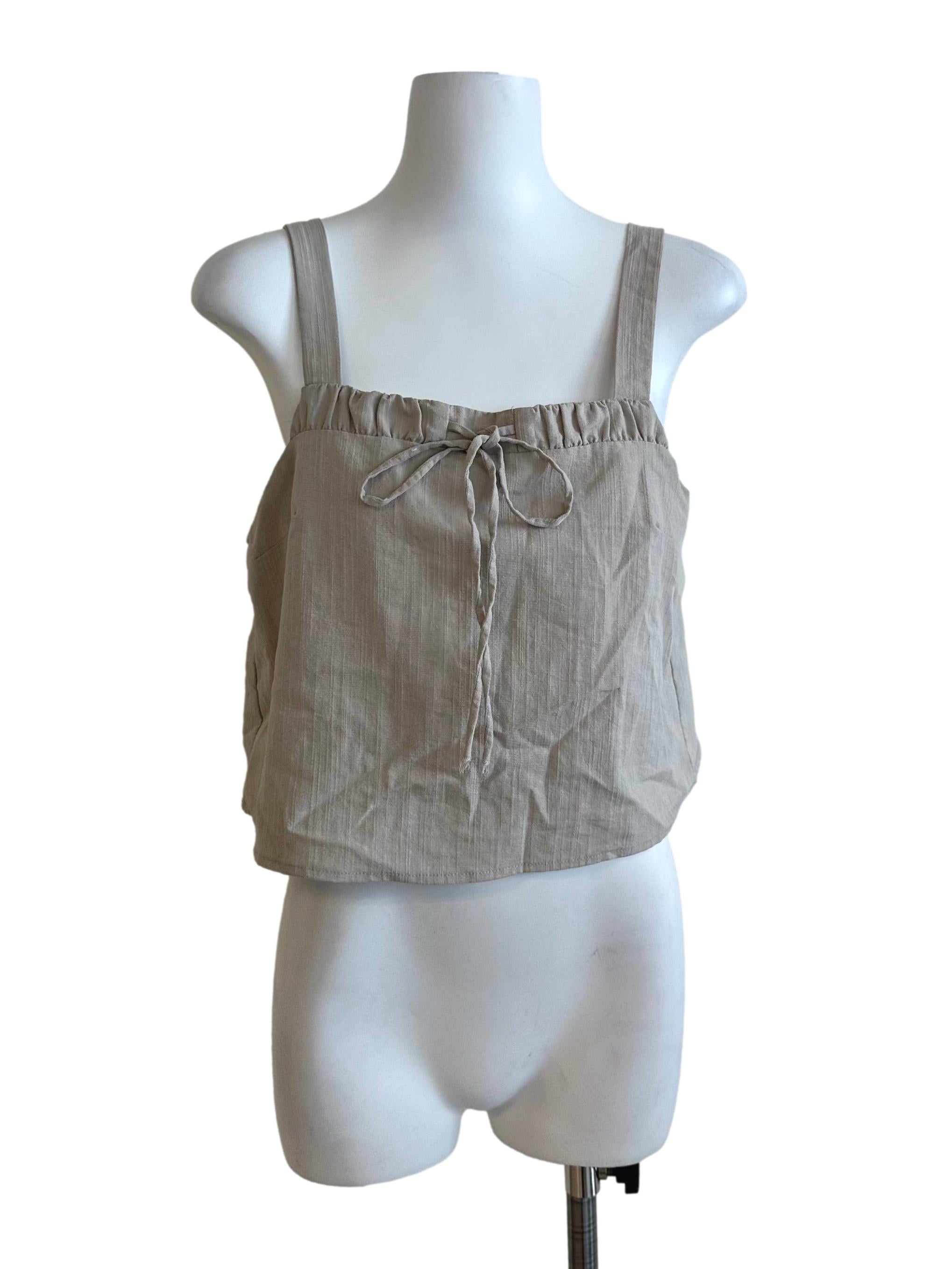Hazel Beige Ribbon Square Neck Top