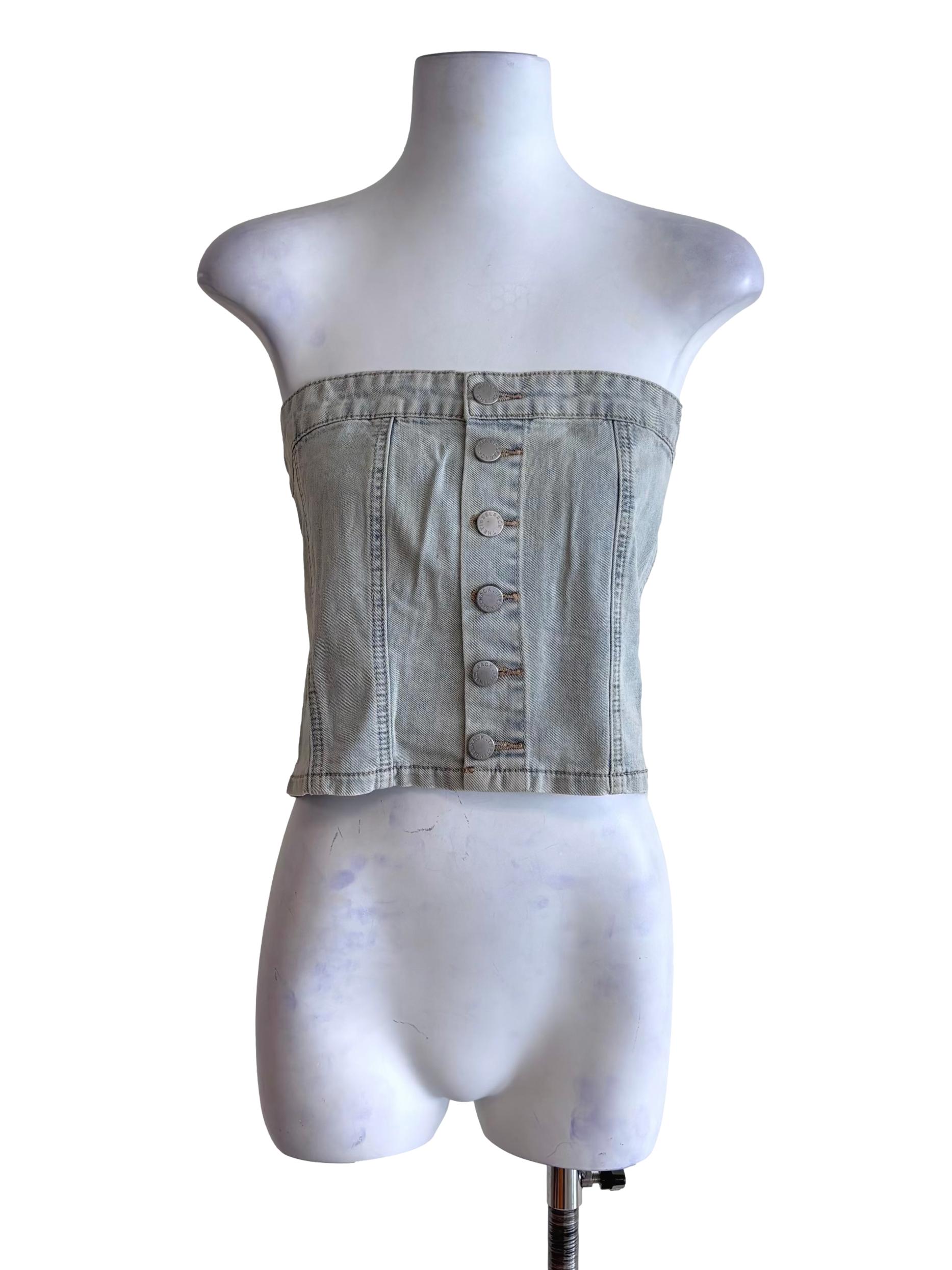Light Blue Franc Denim Button Tube Top
