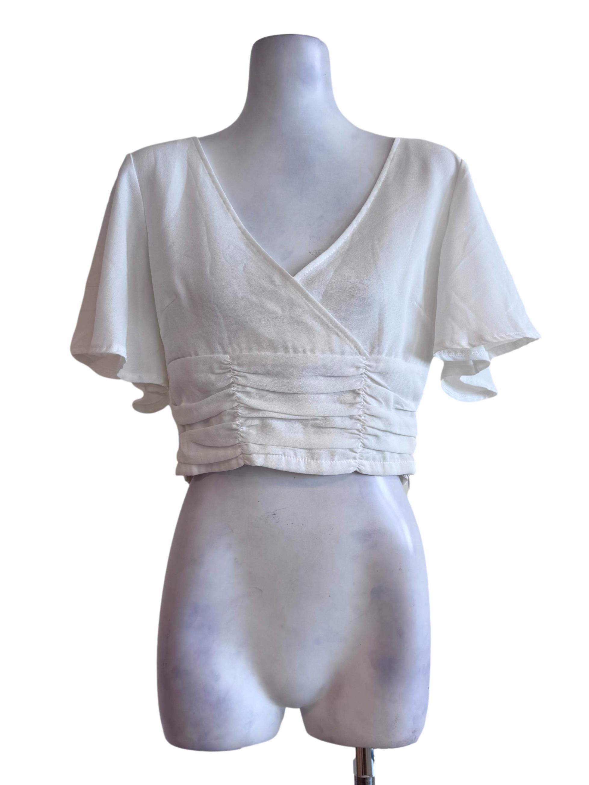 White V Neck Short Sleeve Top