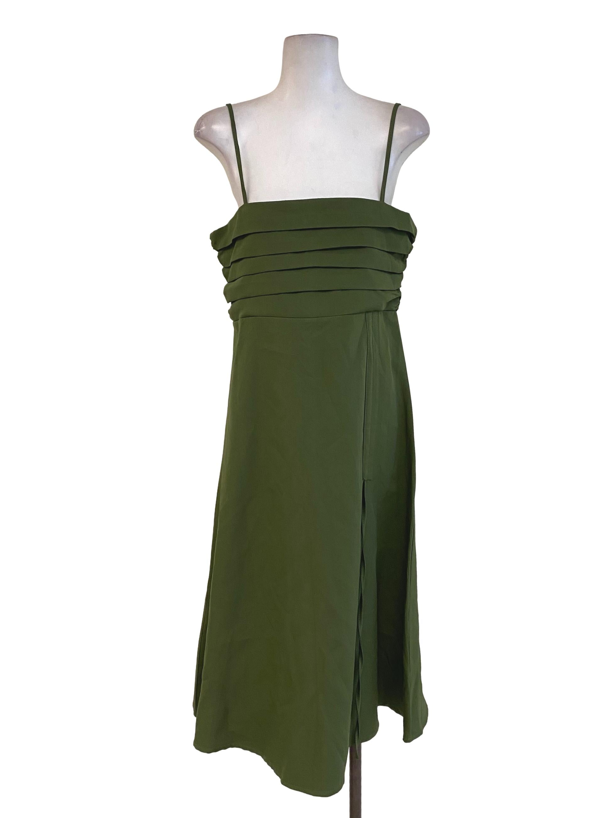 Green Pleated Bust Dress