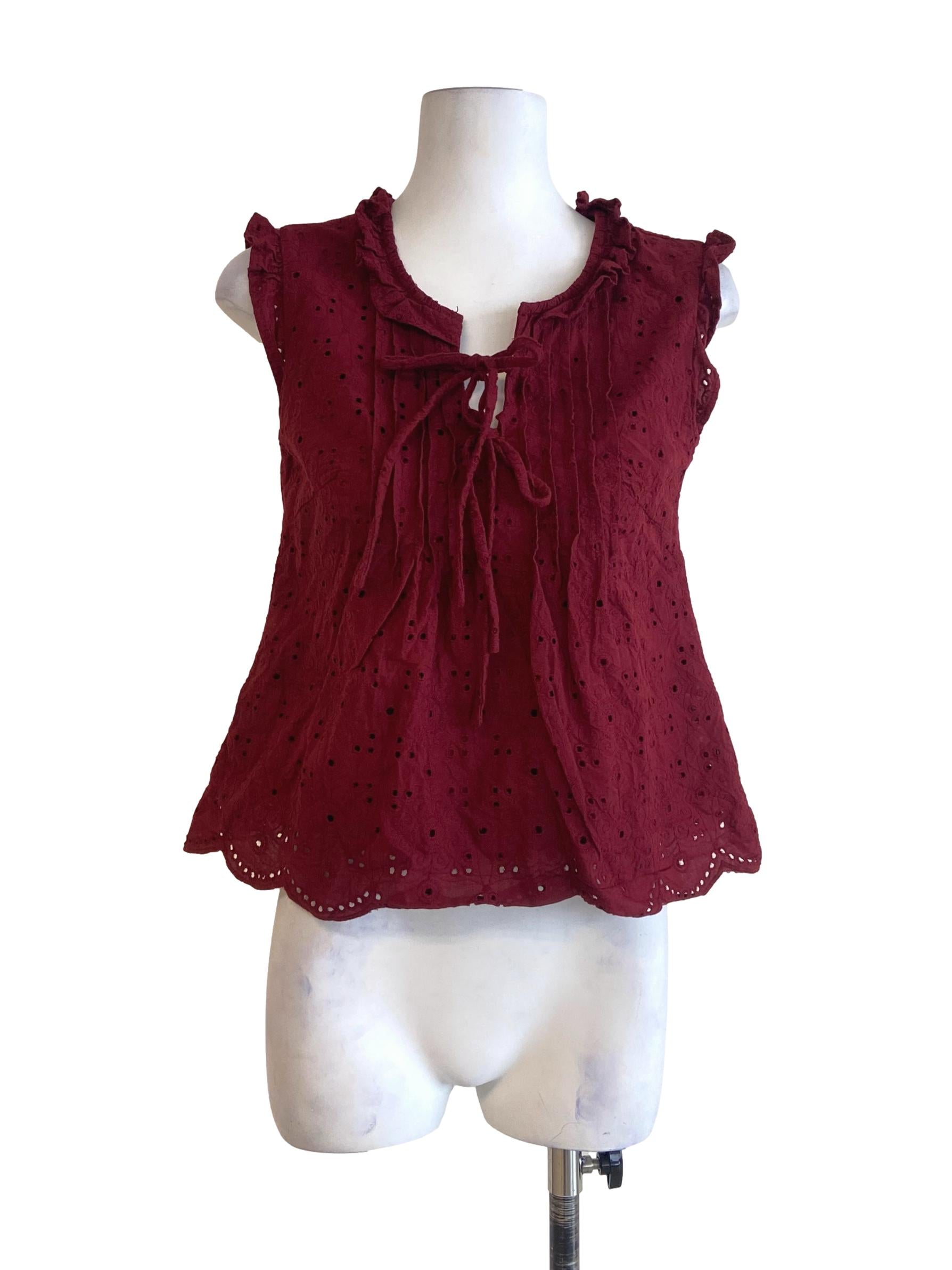 Ruby Red Embroidery Floral Sleeveless Top