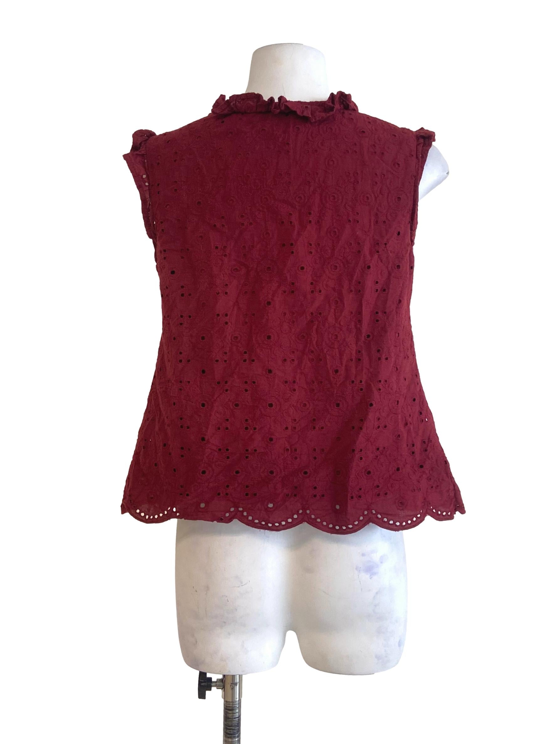 Ruby Red Embroidery Floral Sleeveless Top