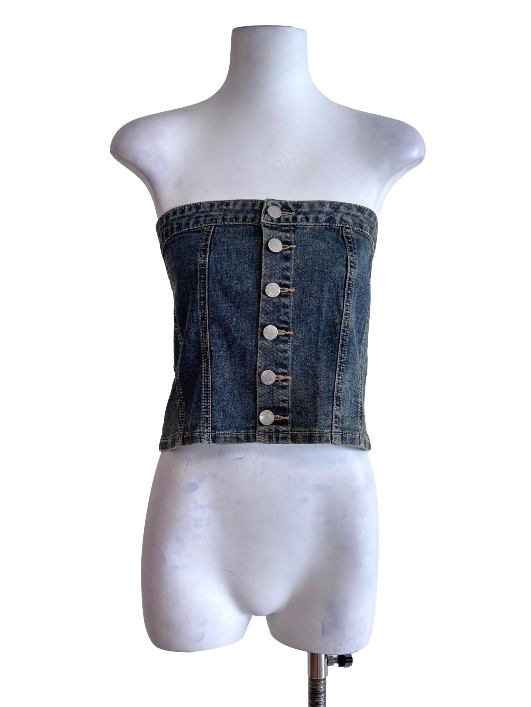Washed Blue Franc Denim Button Tube Top