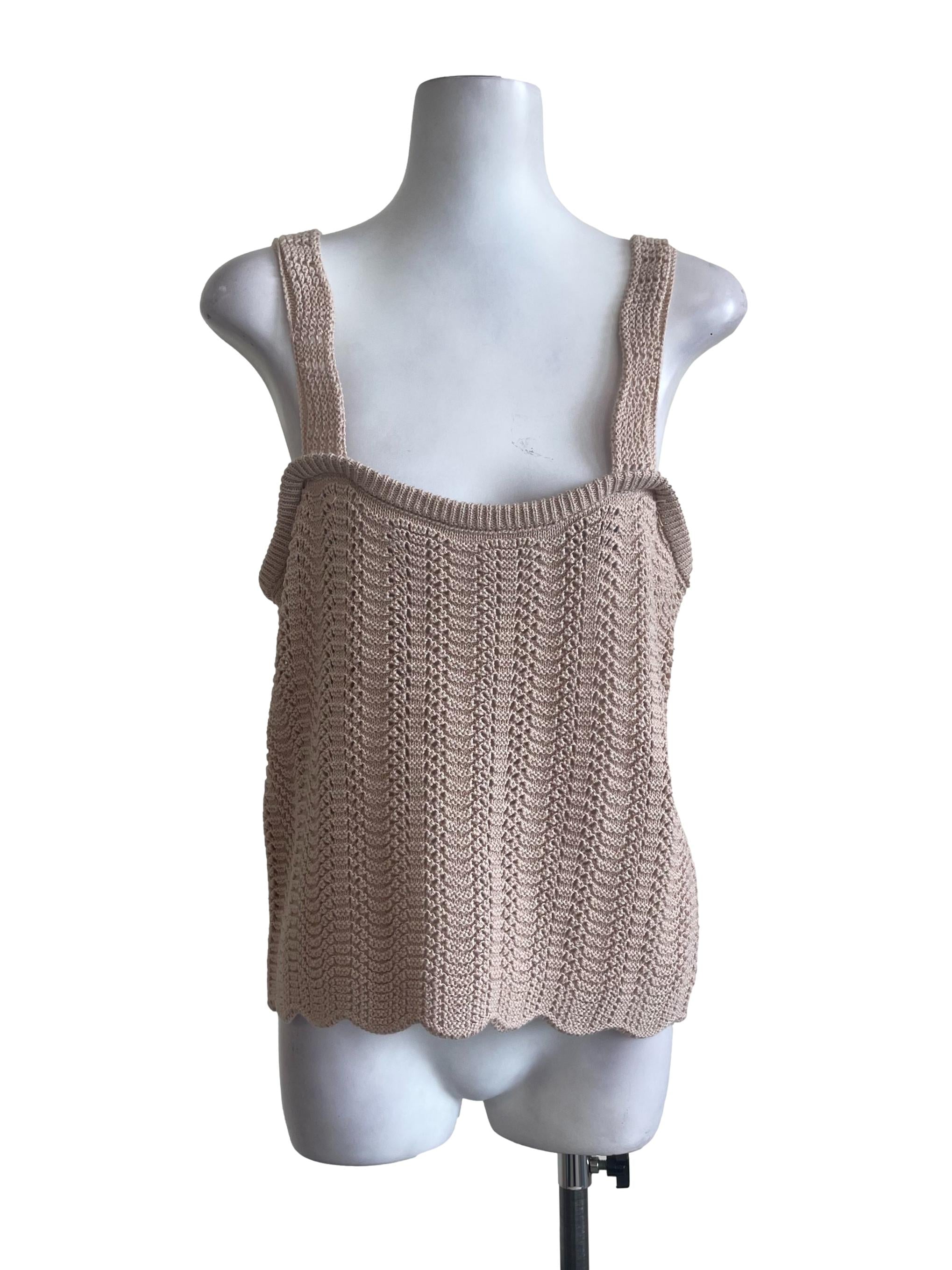 Khaki Knitted Crochet Tank Top
