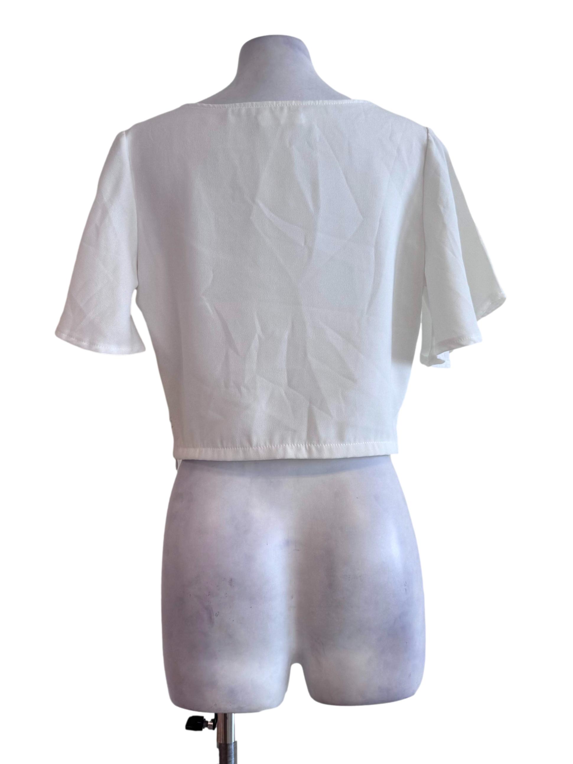 White V Neck Short Sleeve Top