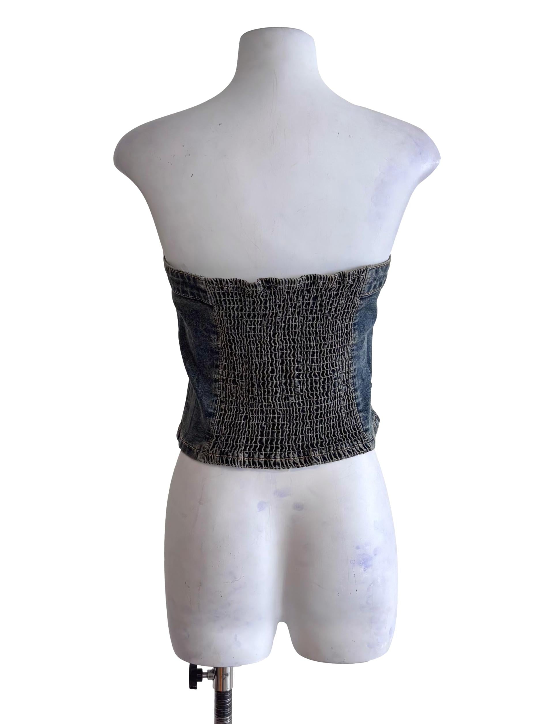 Washed Blue Franc Denim Button Tube Top