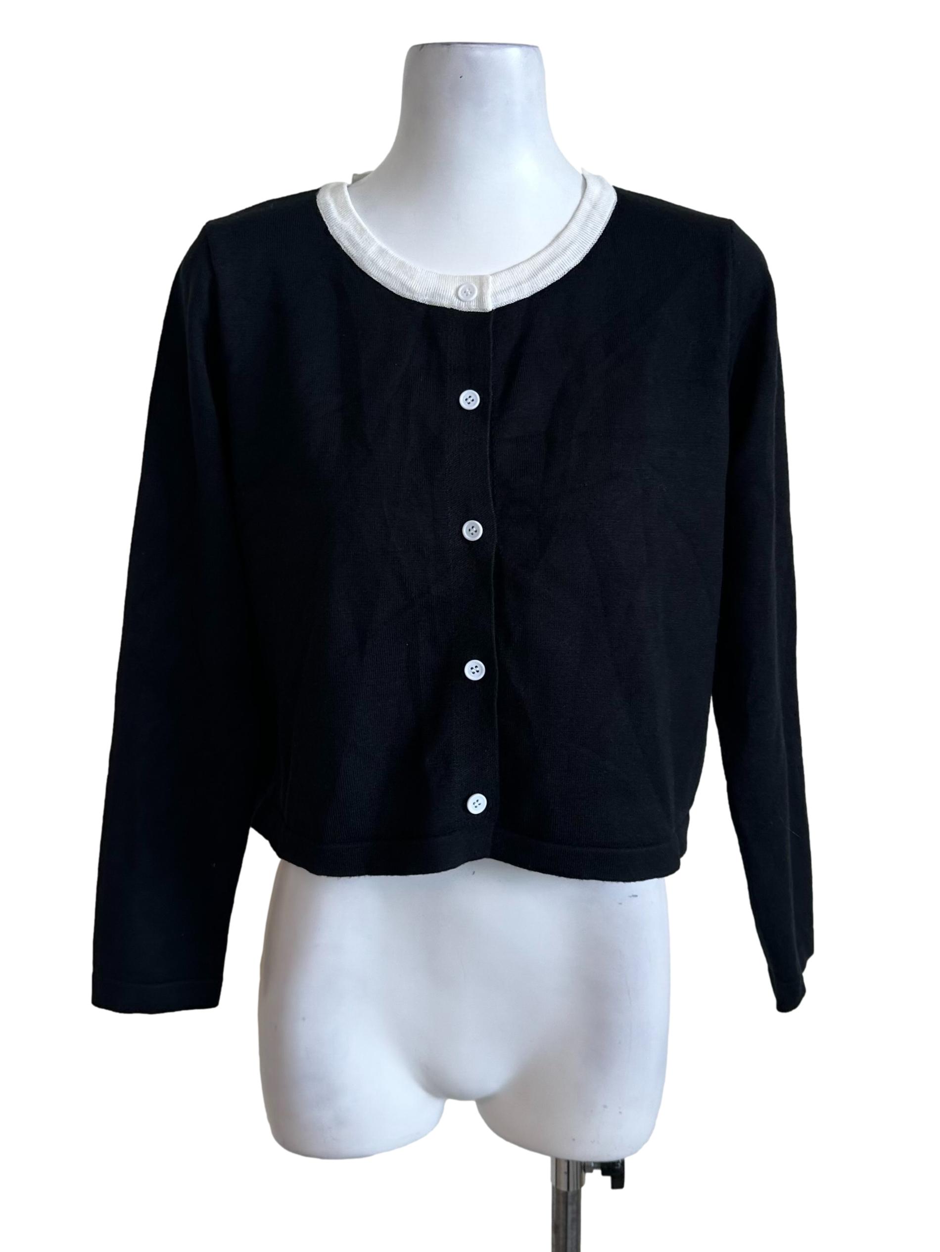 Onyx Black Round Neck Button Knit Top