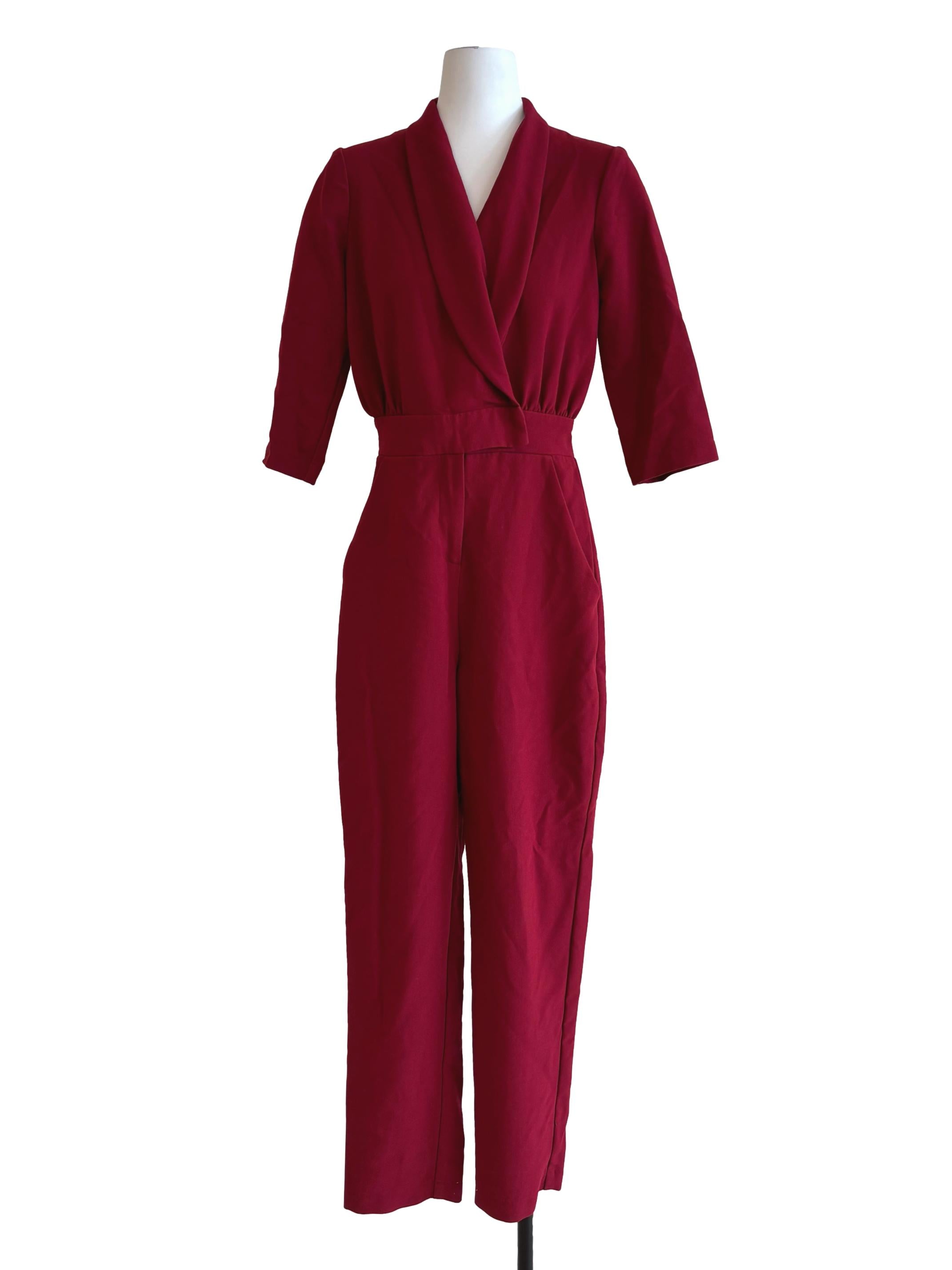 Crimson Red Surplice Jumpsuit